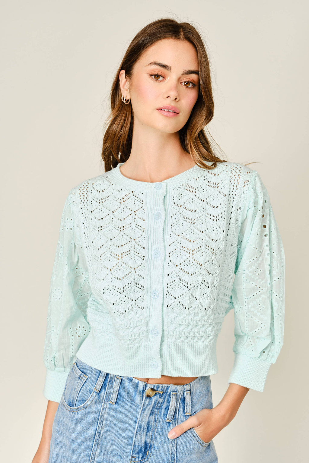 Women's 3/4 Sleeve Cardigan - Black