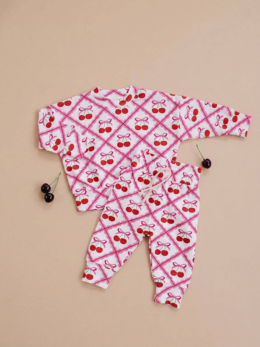 Lucky Panda Kids Jogger Set - Cherry Bow