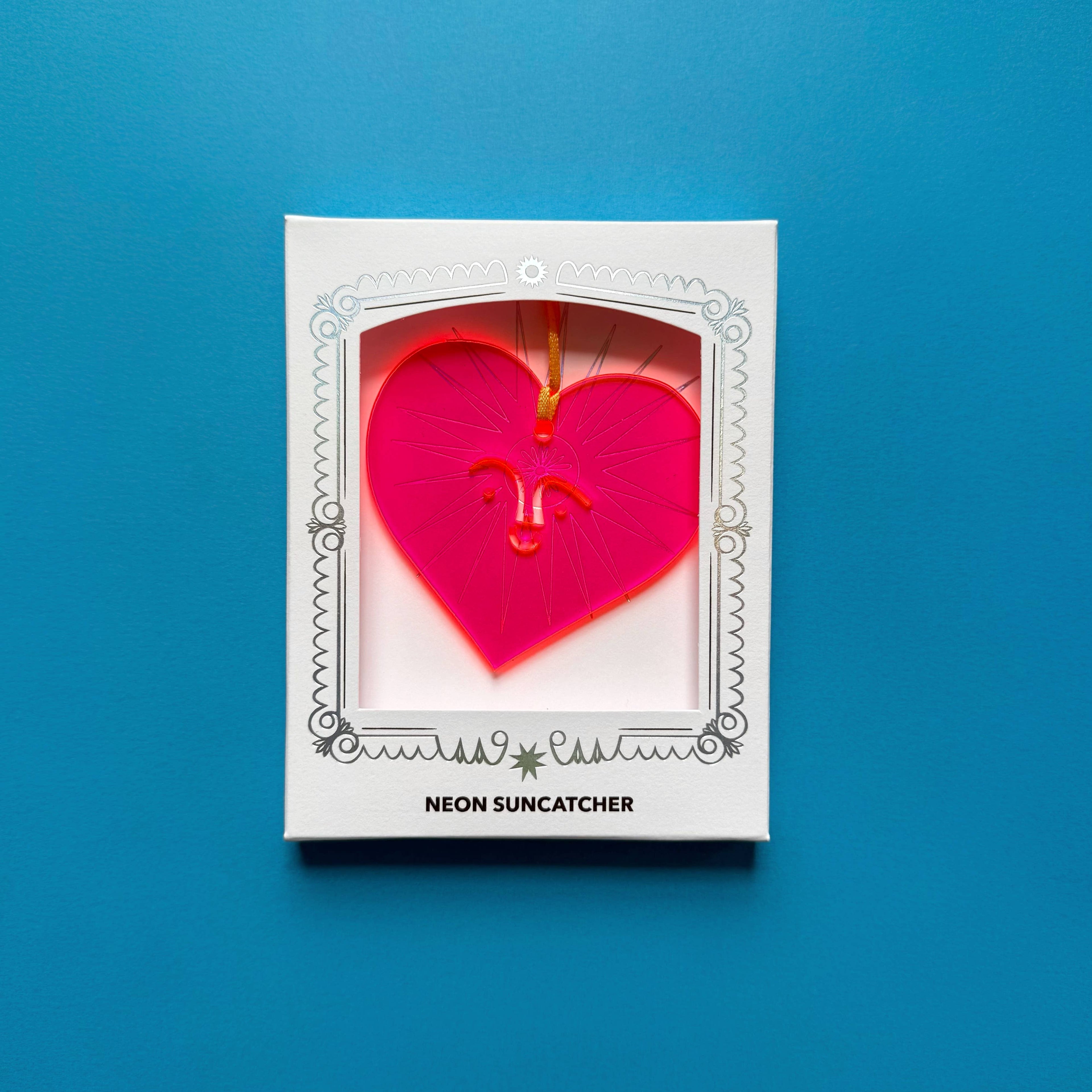 Pier Six Press Acrylic Suncatcher - Neon Pink Happy Heart