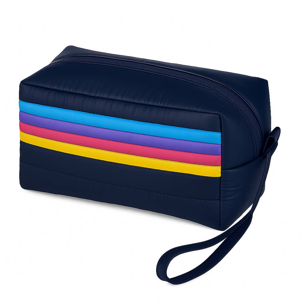 Top Trenz Inc Puffer Puffer Cosmetic Bag - Navy Blue Retro Stripe