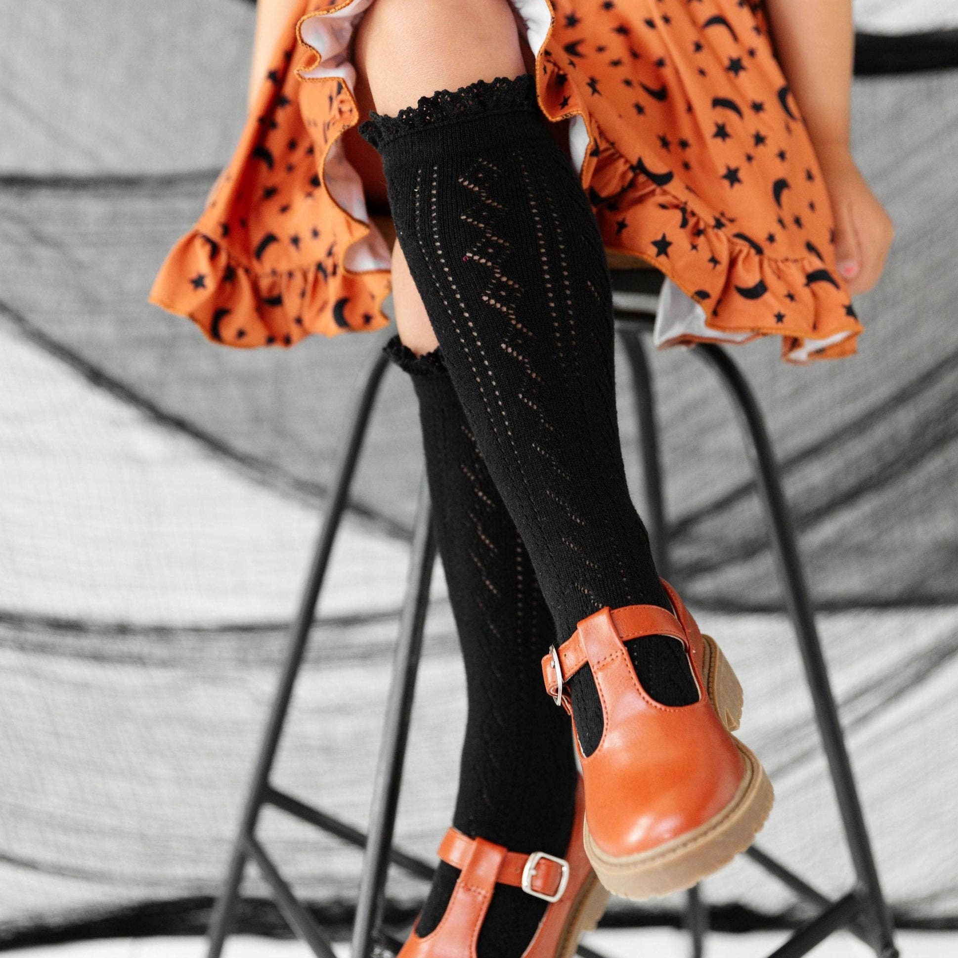 Little Stocking Co. Fancy Lace Top Knee High Socks - Black