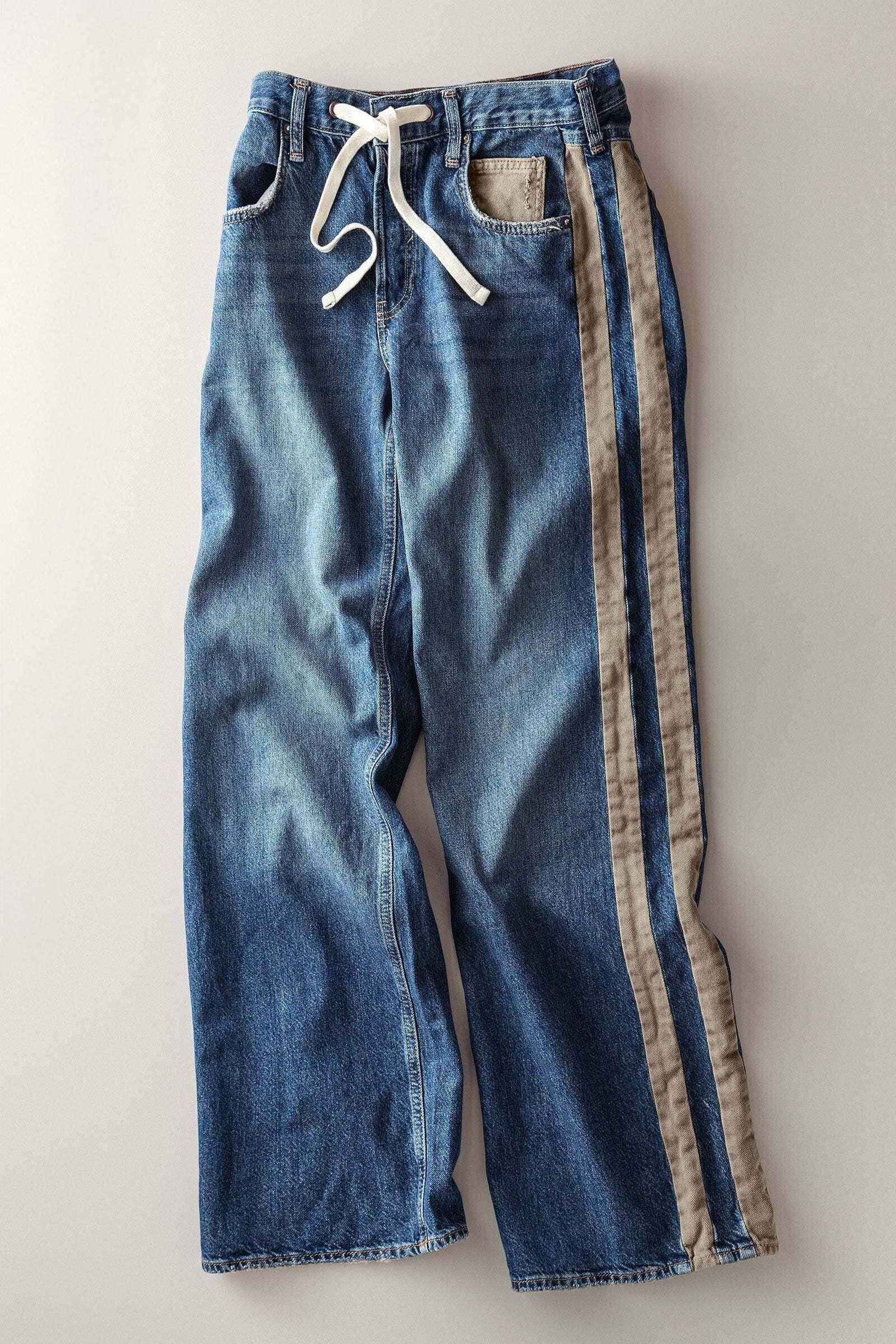 Women's Wide-Leg Utility Stripe Jeans - Denim Taupe