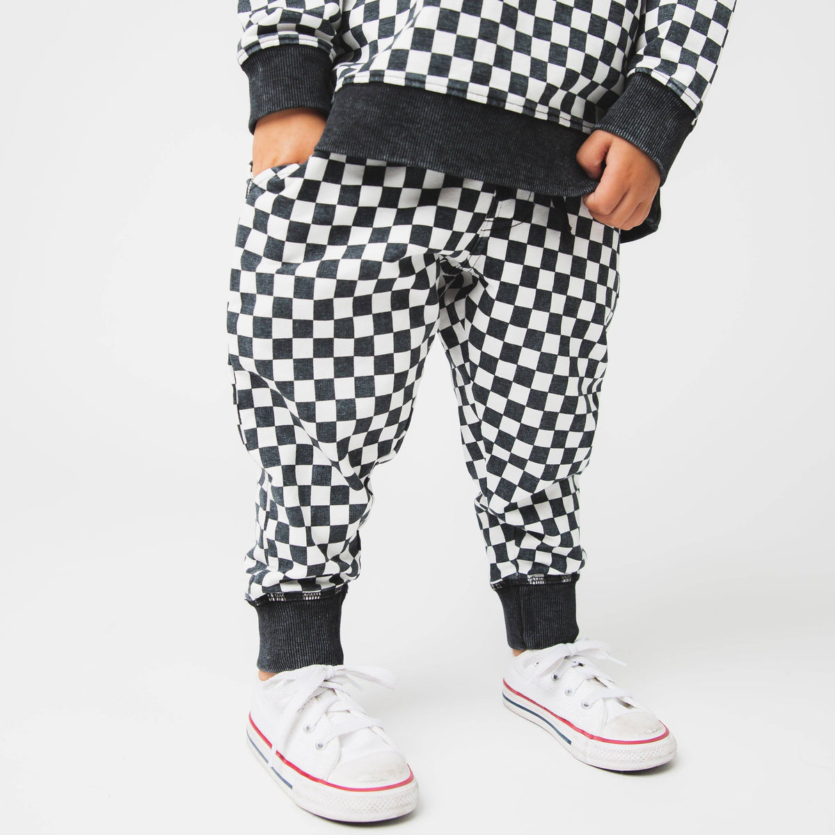 RAGS - Relaxed Fit Joggers - Black & White Mini Check