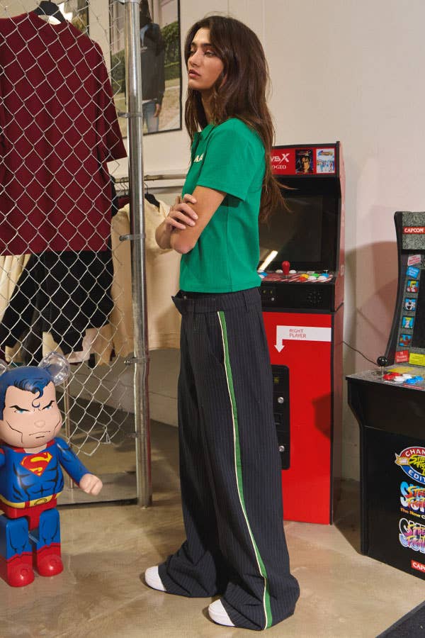 Women's Pinstripe Trousers With Boxer Detail