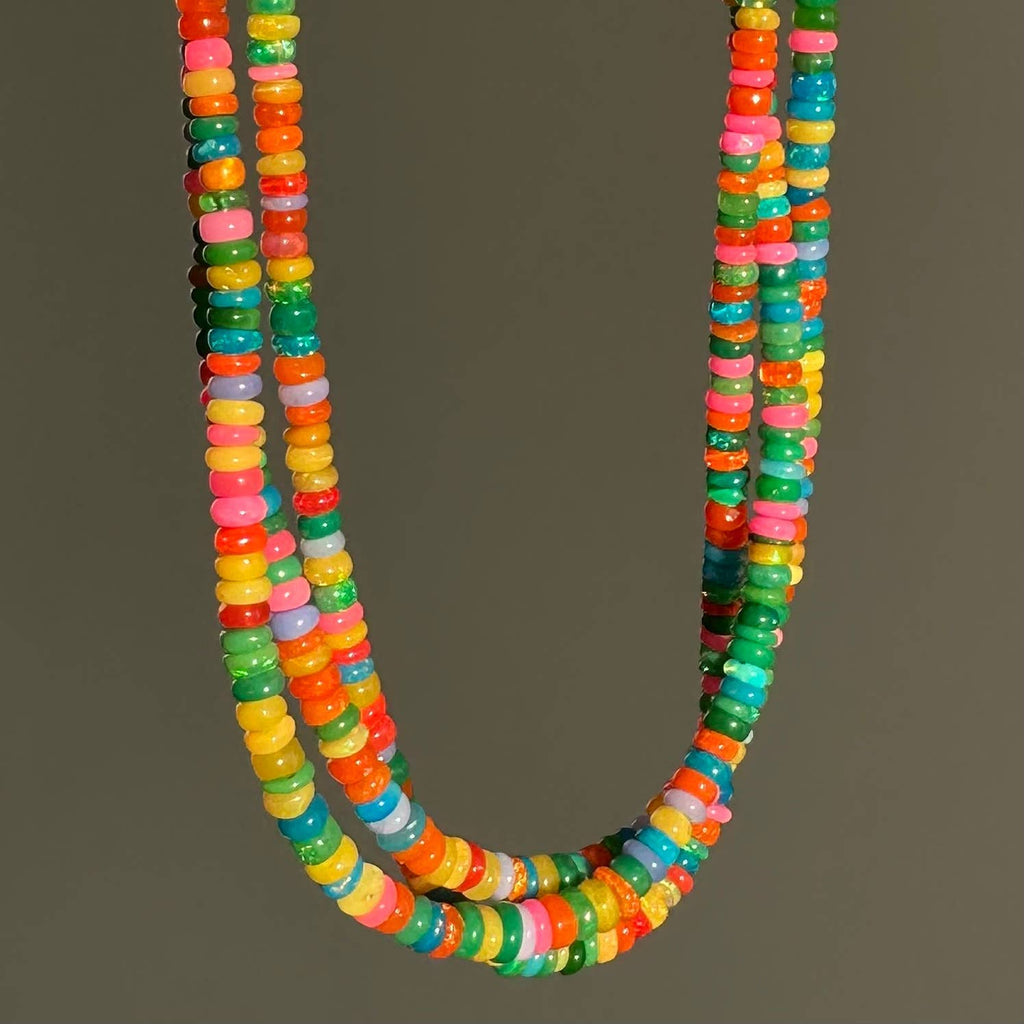 Anokhi Green Handmade Gemstone Necklace - Pink Green Slim Opal