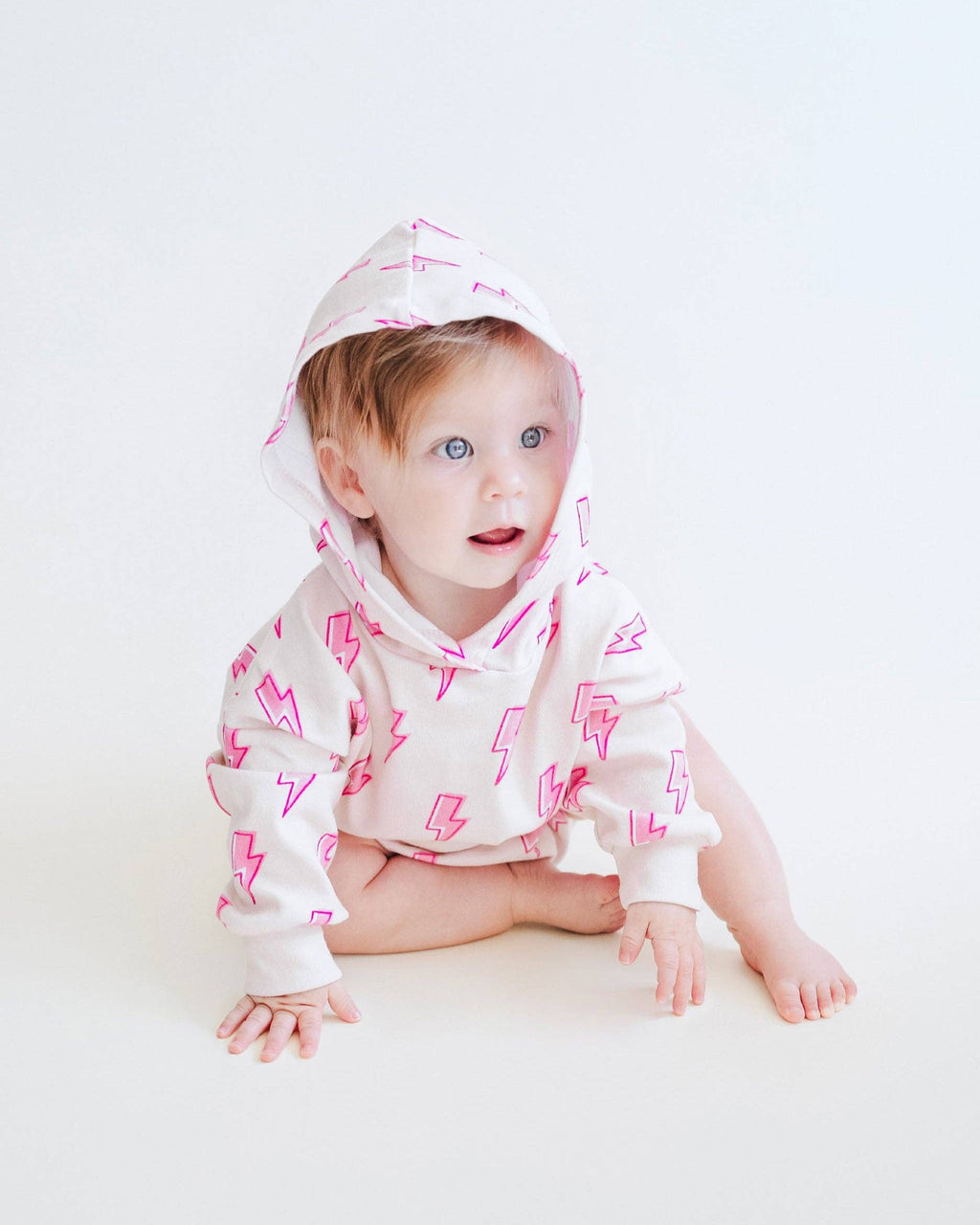 Lucky Panda Kids Hooded Bubble Romper - Pink Bolts