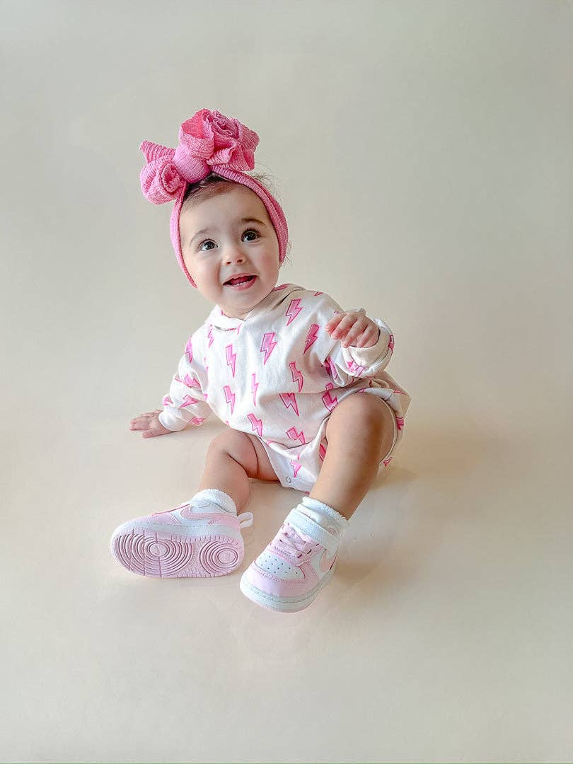 Lucky Panda Kids Hooded Bubble Romper - Pink Bolts