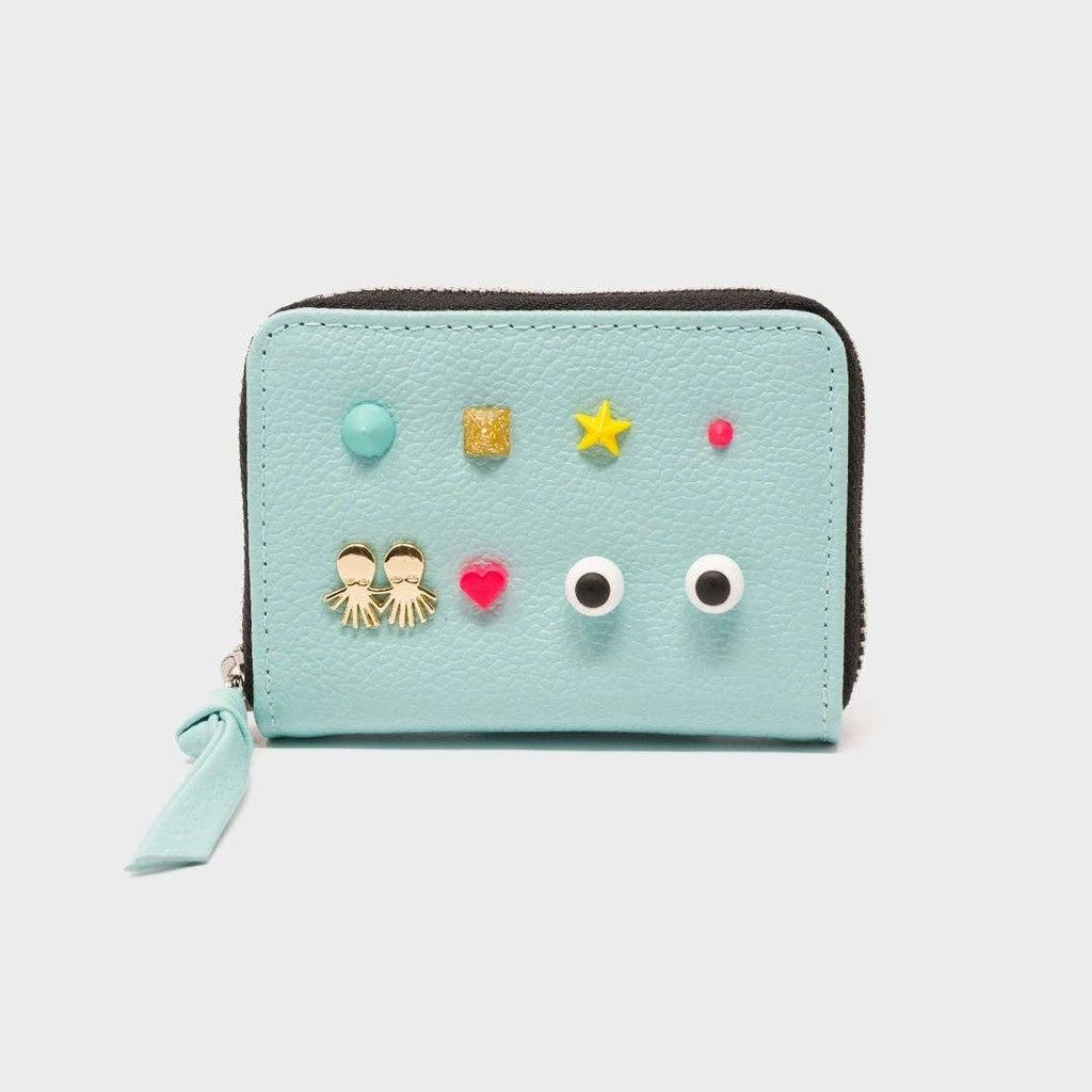 Min & Mon - Frodo Eggshell Blue Leather Zip Around Wallet - Studs Pattern