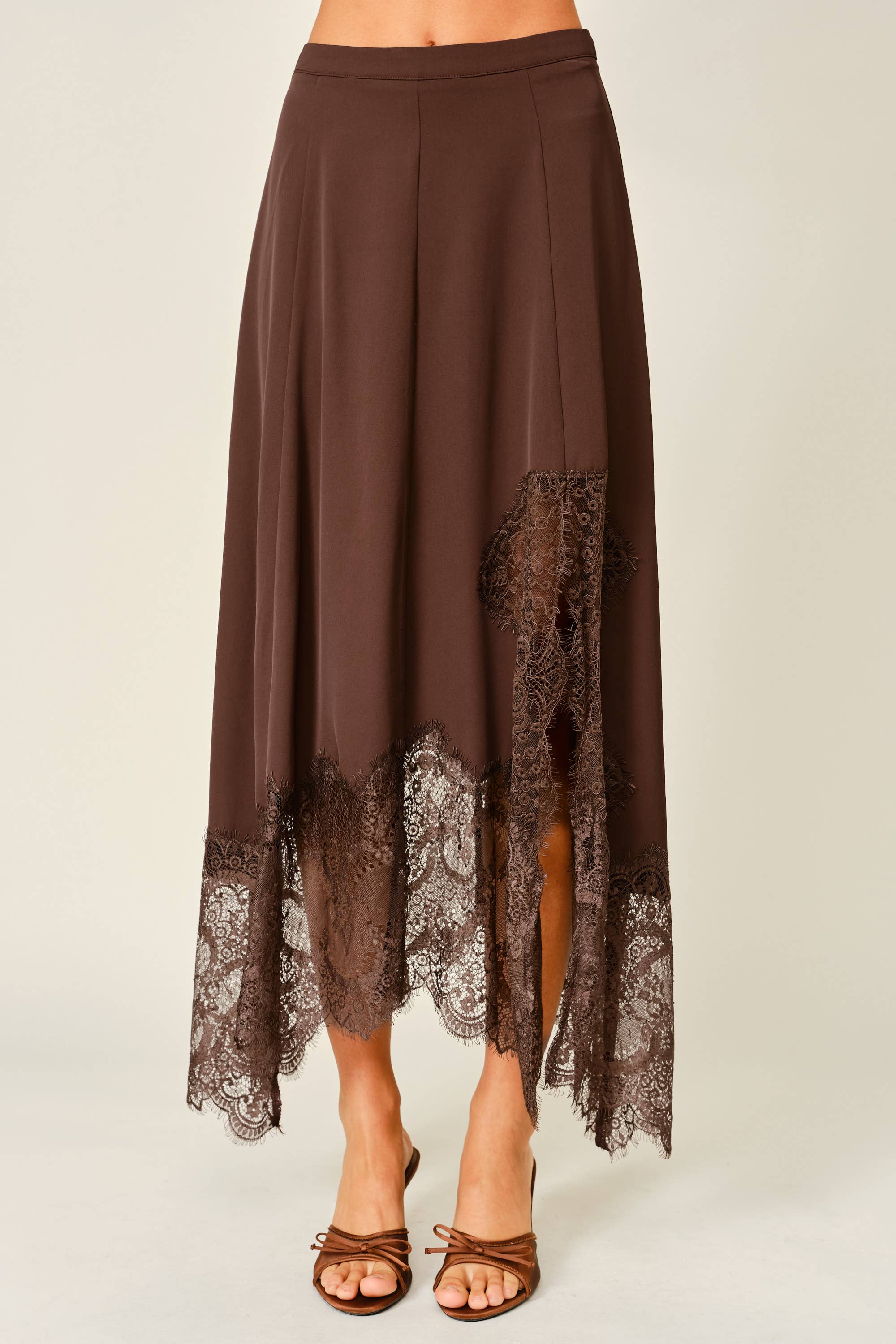 Women's Lace Midi Skirt - Brown