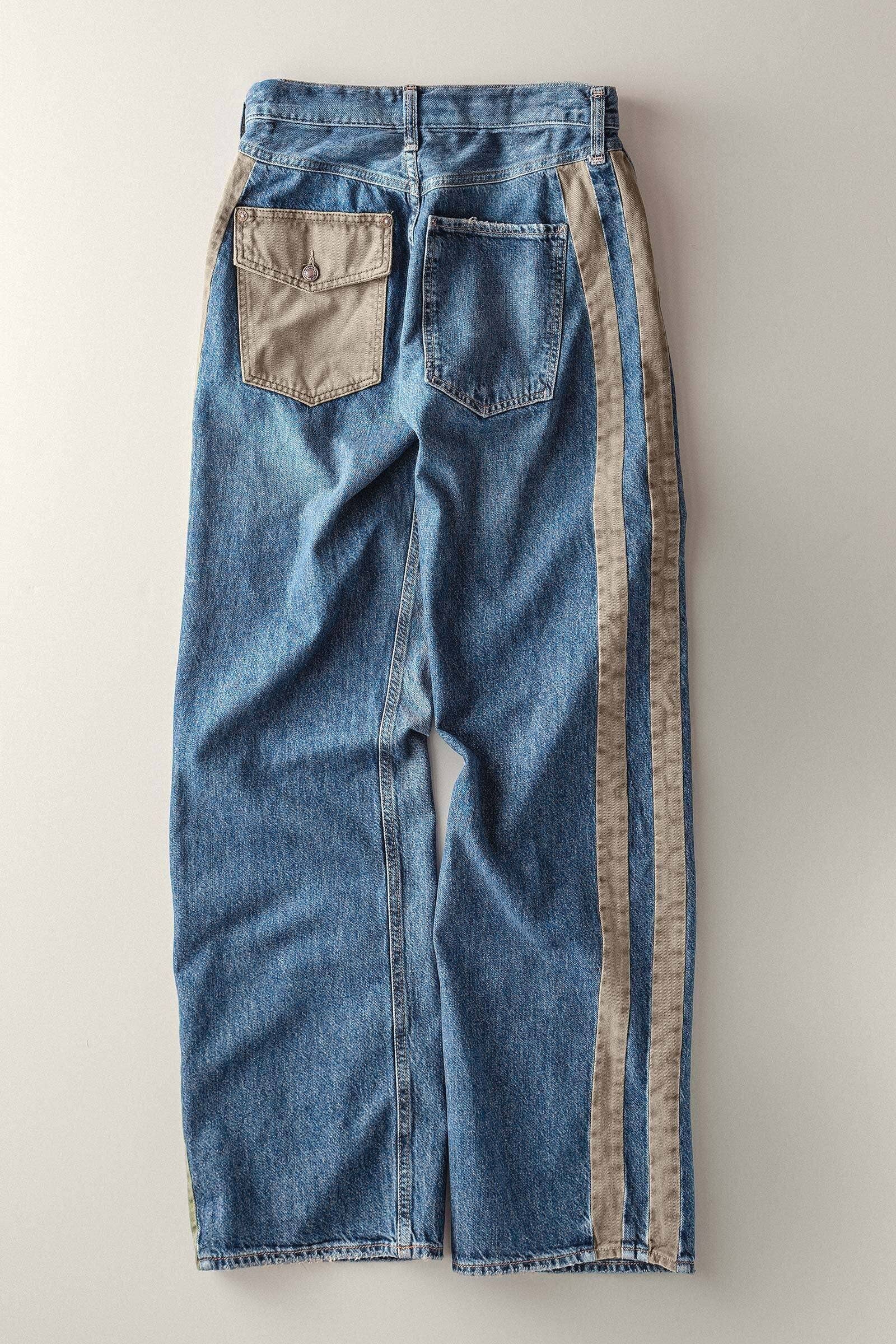 Women's Wide-Leg Utility Stripe Jeans - Denim Taupe