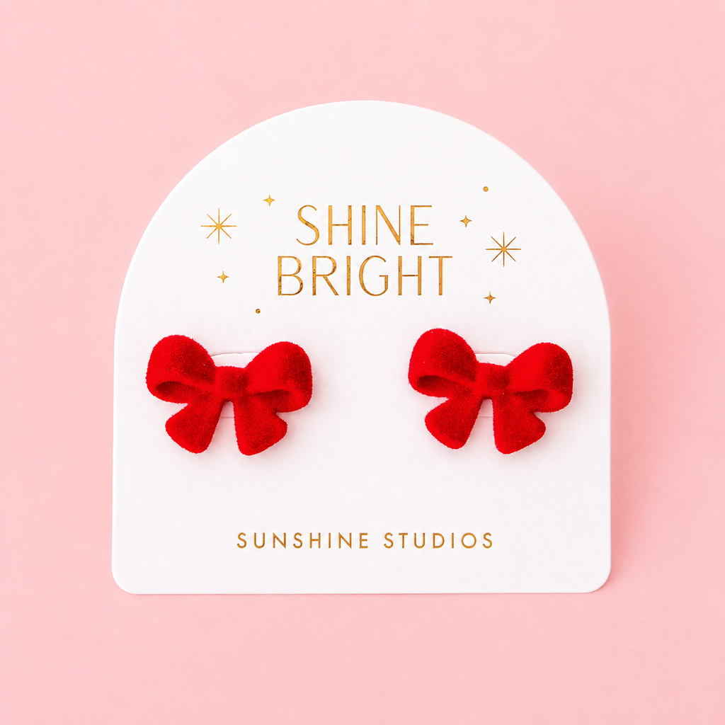 Sunshine Studios - Flocked Bow Earring (Red)