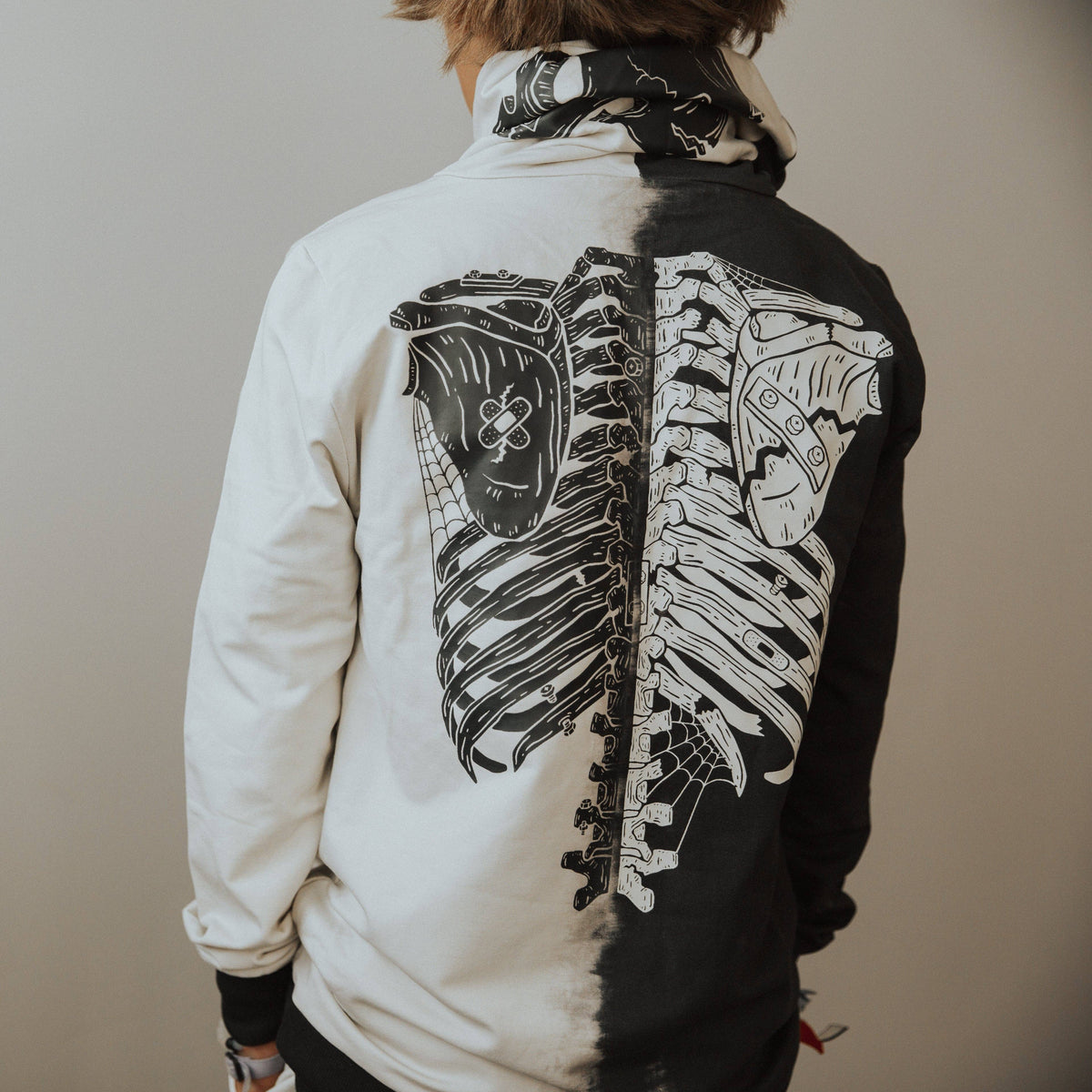 RAGS - Kids Hoodie - Black and White Skelly