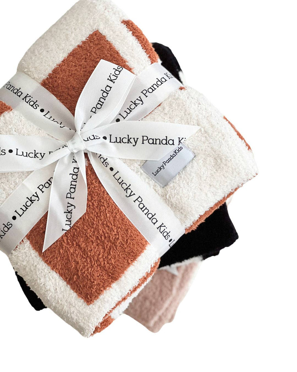 Lucky Panda Kids Baby Blanket - Checkered Plush Copper