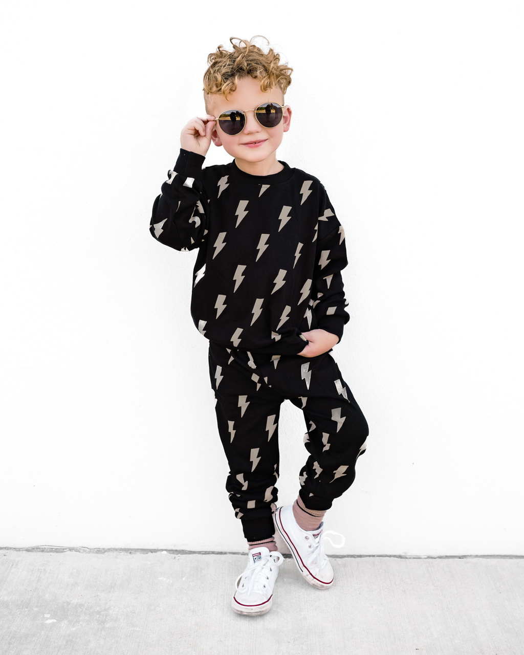 Lucky Panda Kids Jogger Set - Black Bolts
