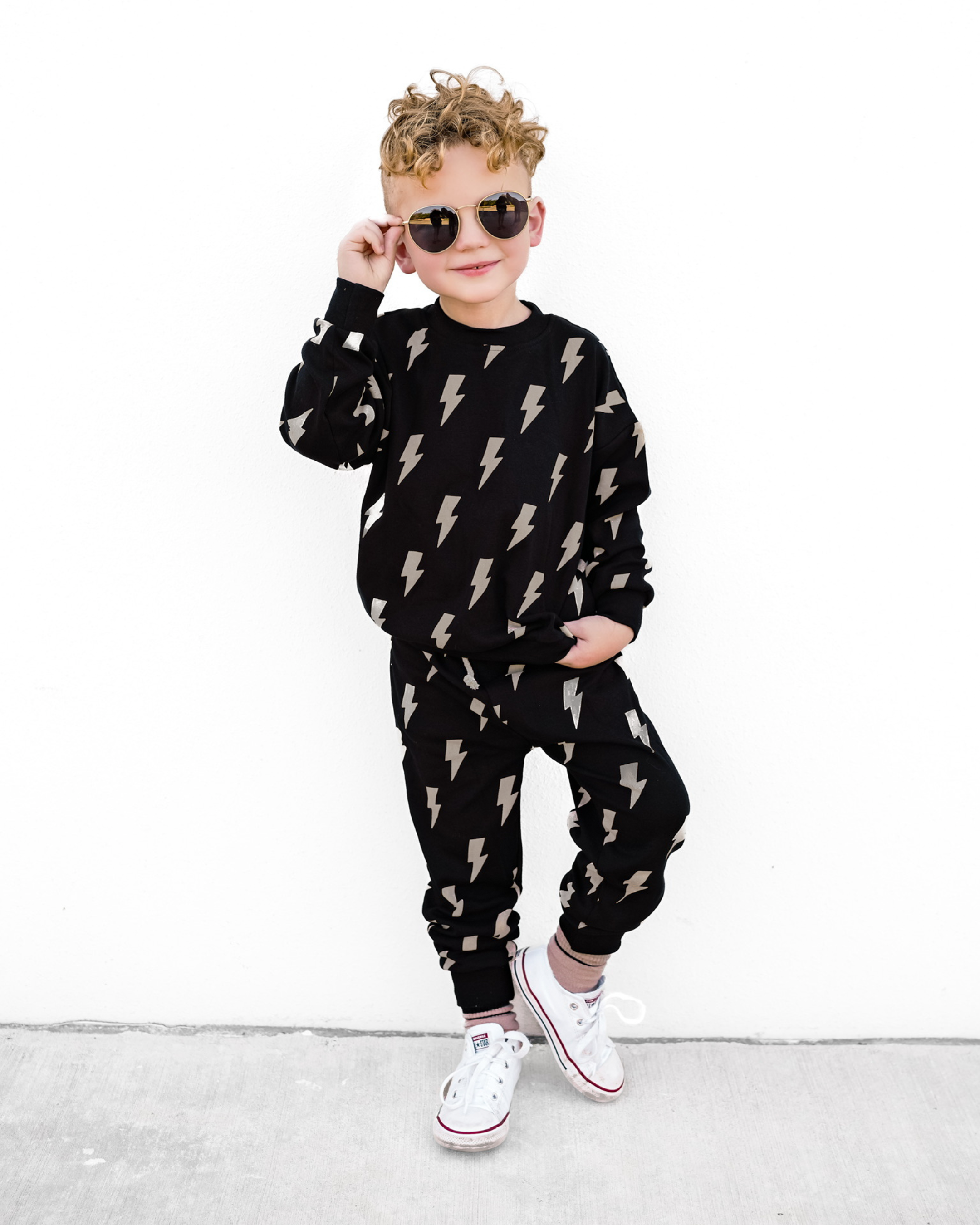 Lucky Panda Kids Jogger Set - Black Bolts