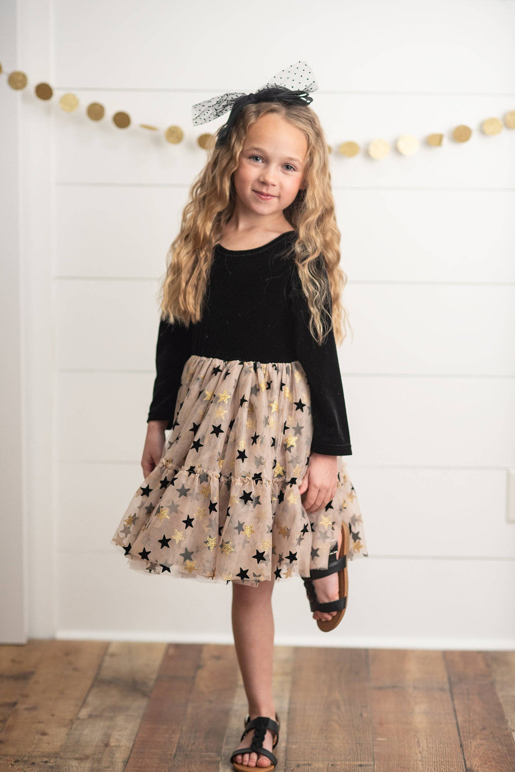 Oopsie Daisy - Velvet Sparkle Tulle Dress - Black & Gold Star