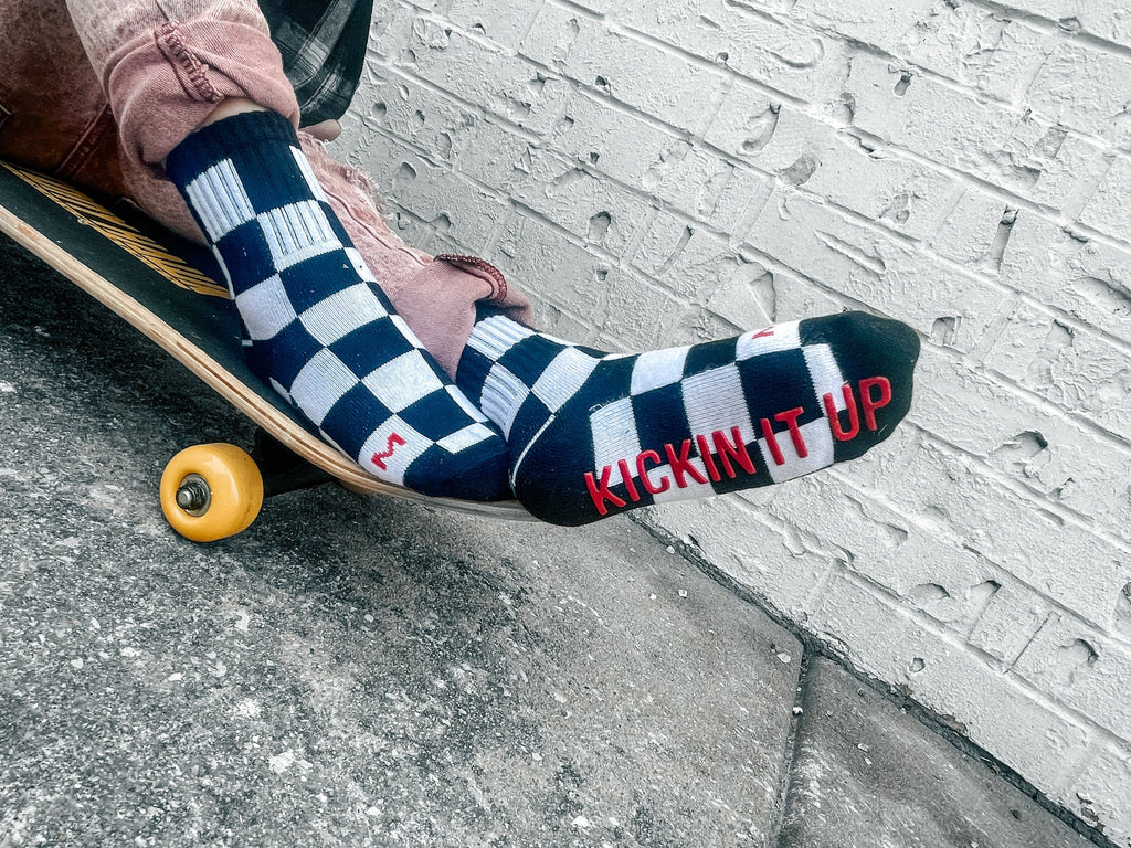 Kickin it up Socks - Black + White Checker
