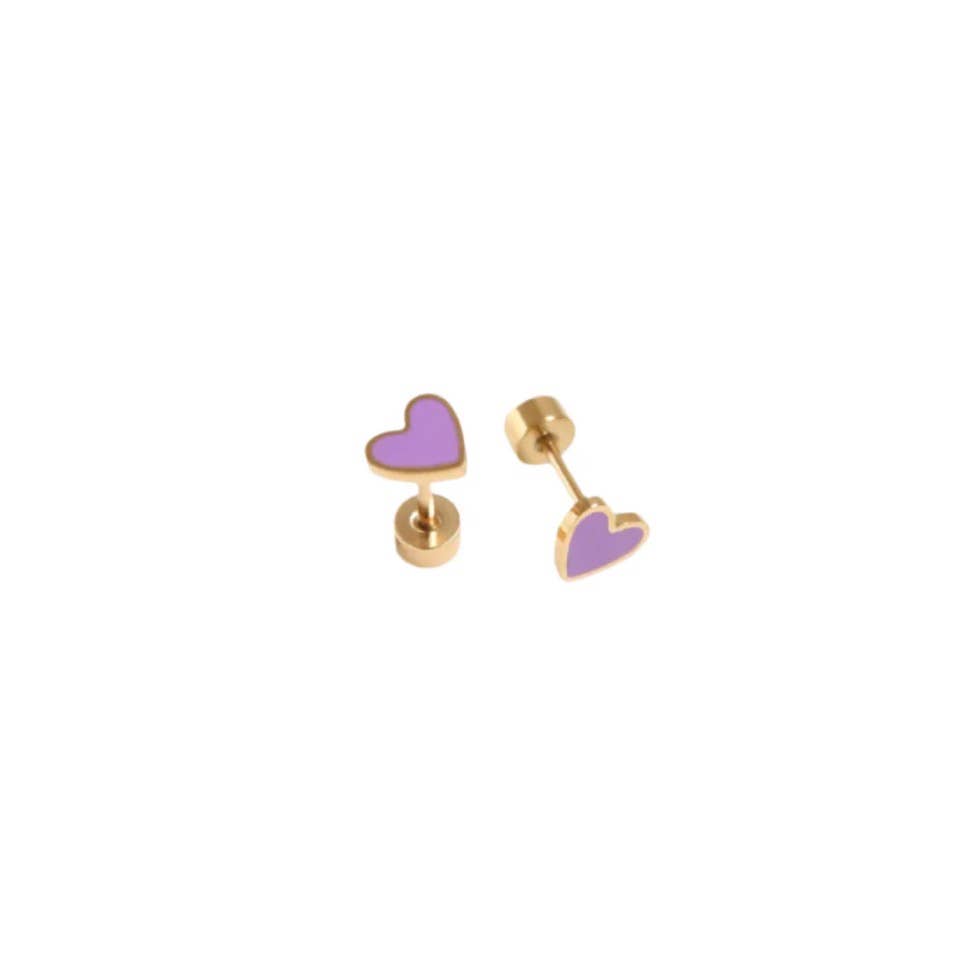 Pip Pop Post - Enamel Heart Stud Earring - Neon Pink