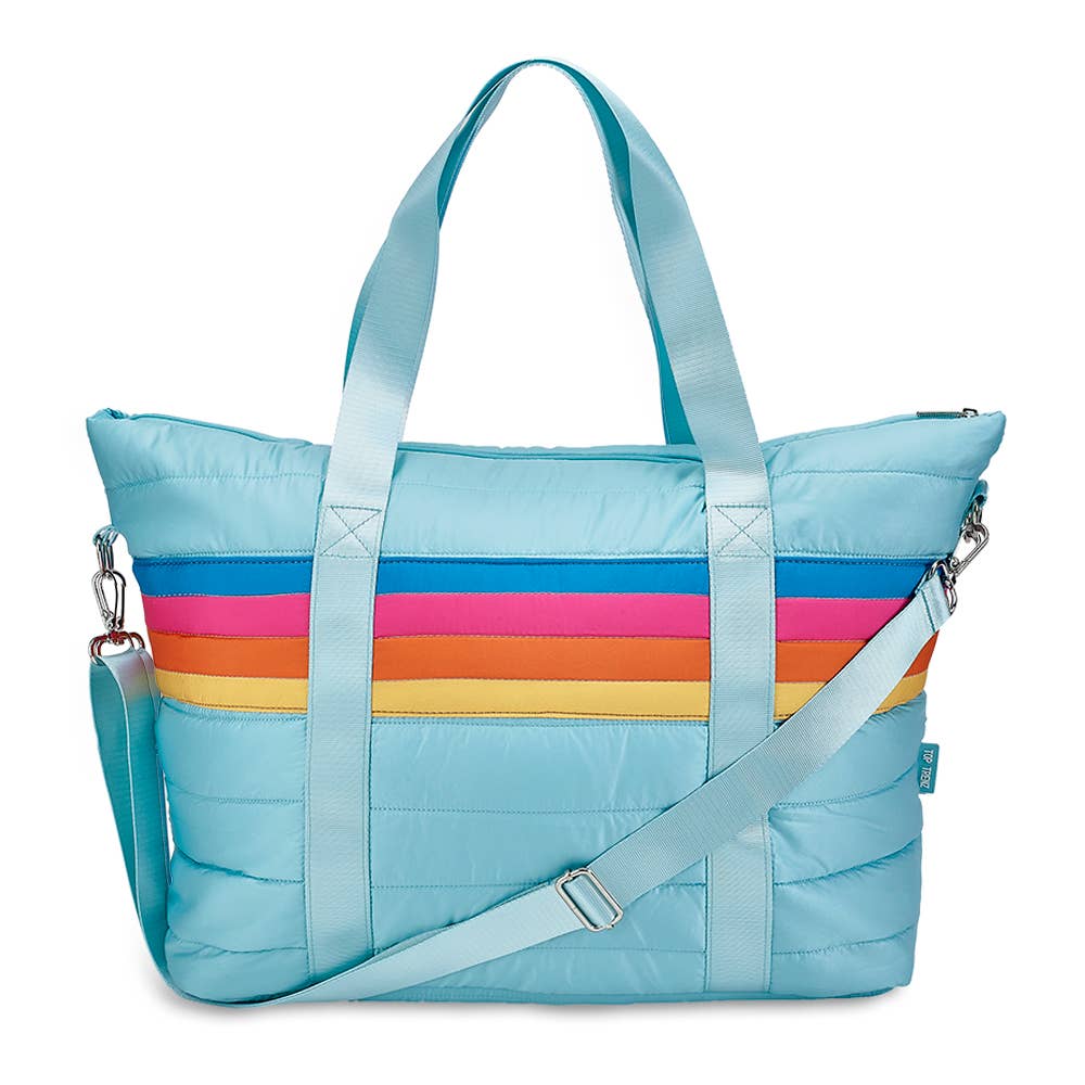 Top Trenz Inc Puffer Tote - Blue Retro Stripe