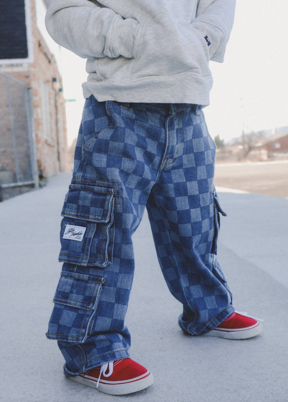 Little Trouble - Checkered Baggy Blue Jeans