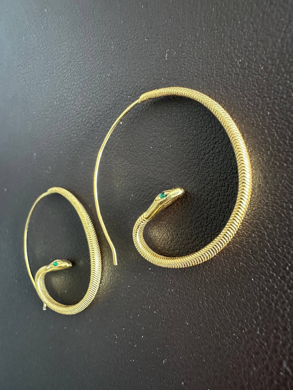 Anokhi Green Handmade Gemstone Earrings - Baby Snake Gold Plated Hoops