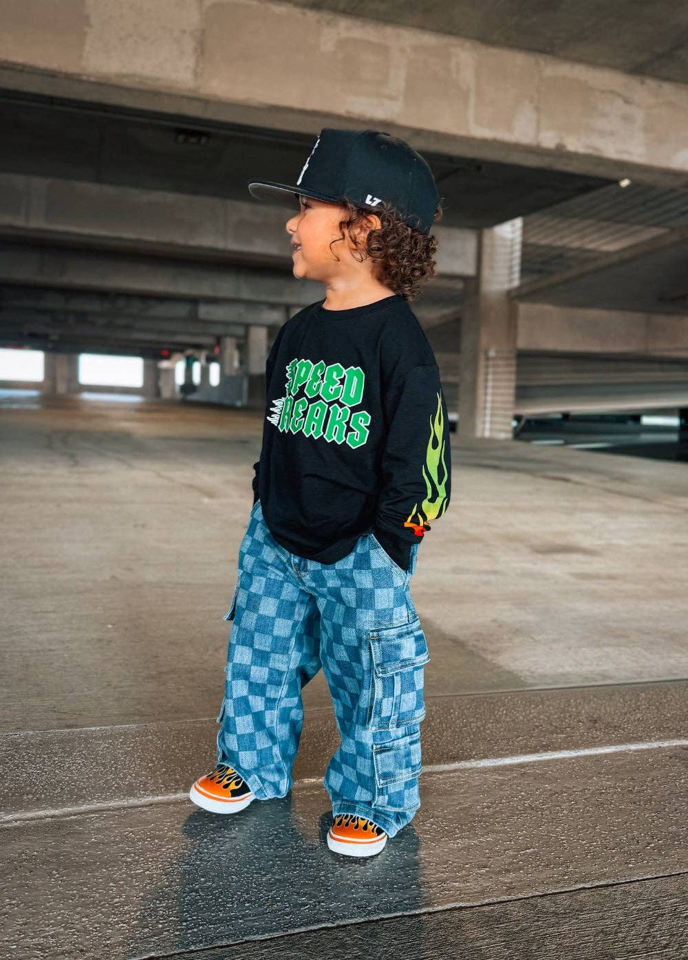 Little Trouble - Checkered Baggy Blue Jeans (Final Sale)