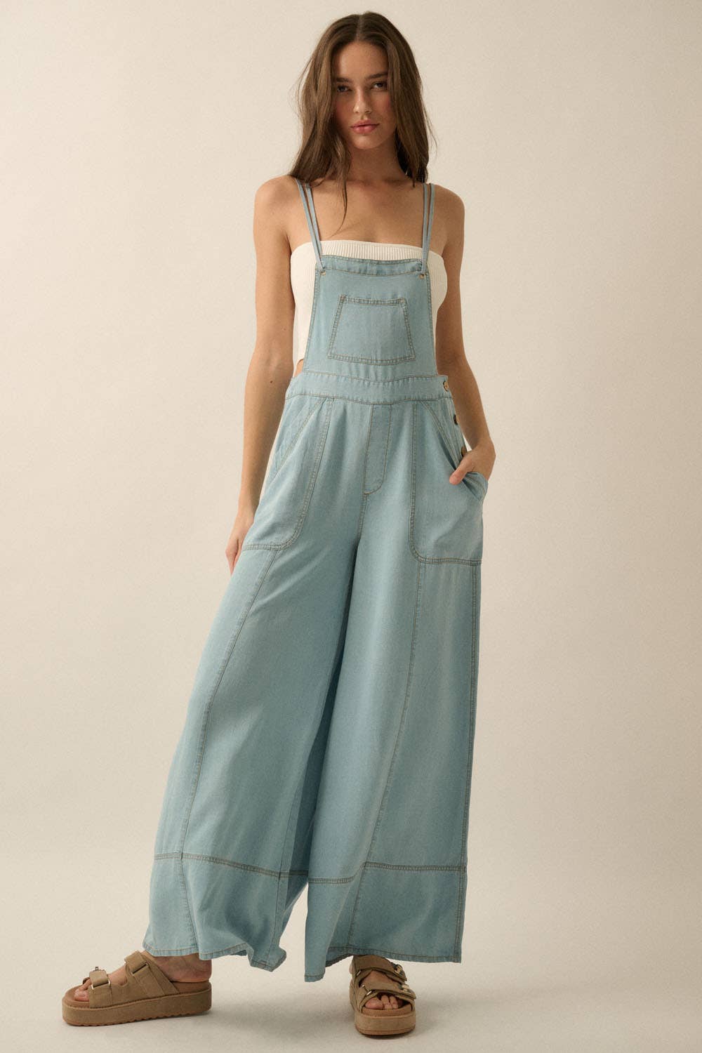 Women's Denim Wide-Leg Overall Jumpsuit
