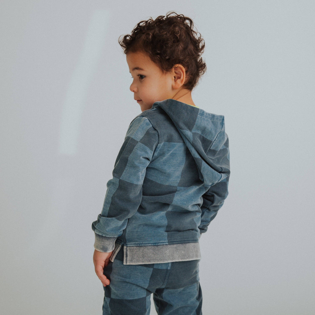 RAGS - Kids Zip-Up Hoodie - Blue Denim Check
