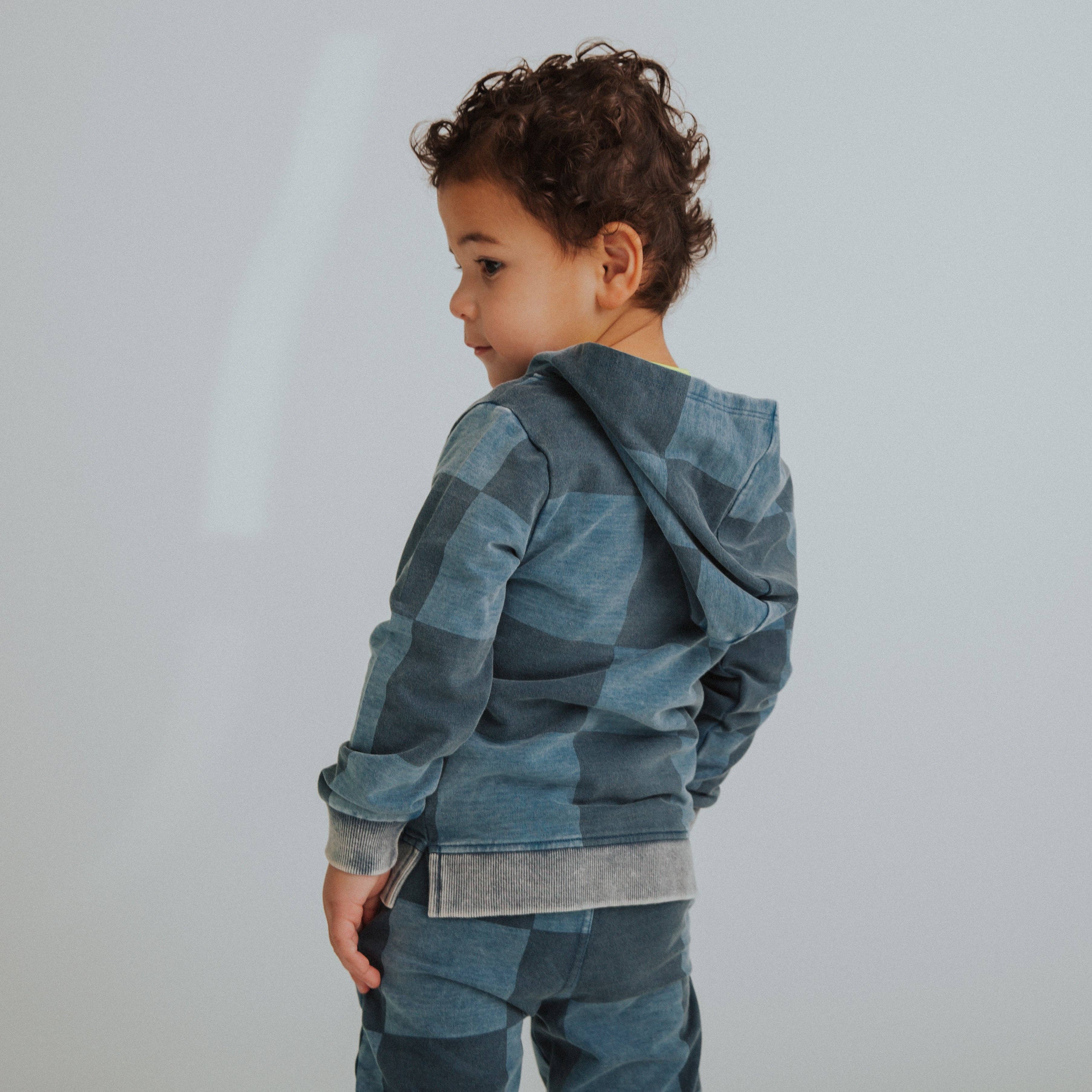 RAGS - Kids Zip-Up Hoodie - Blue Denim Check