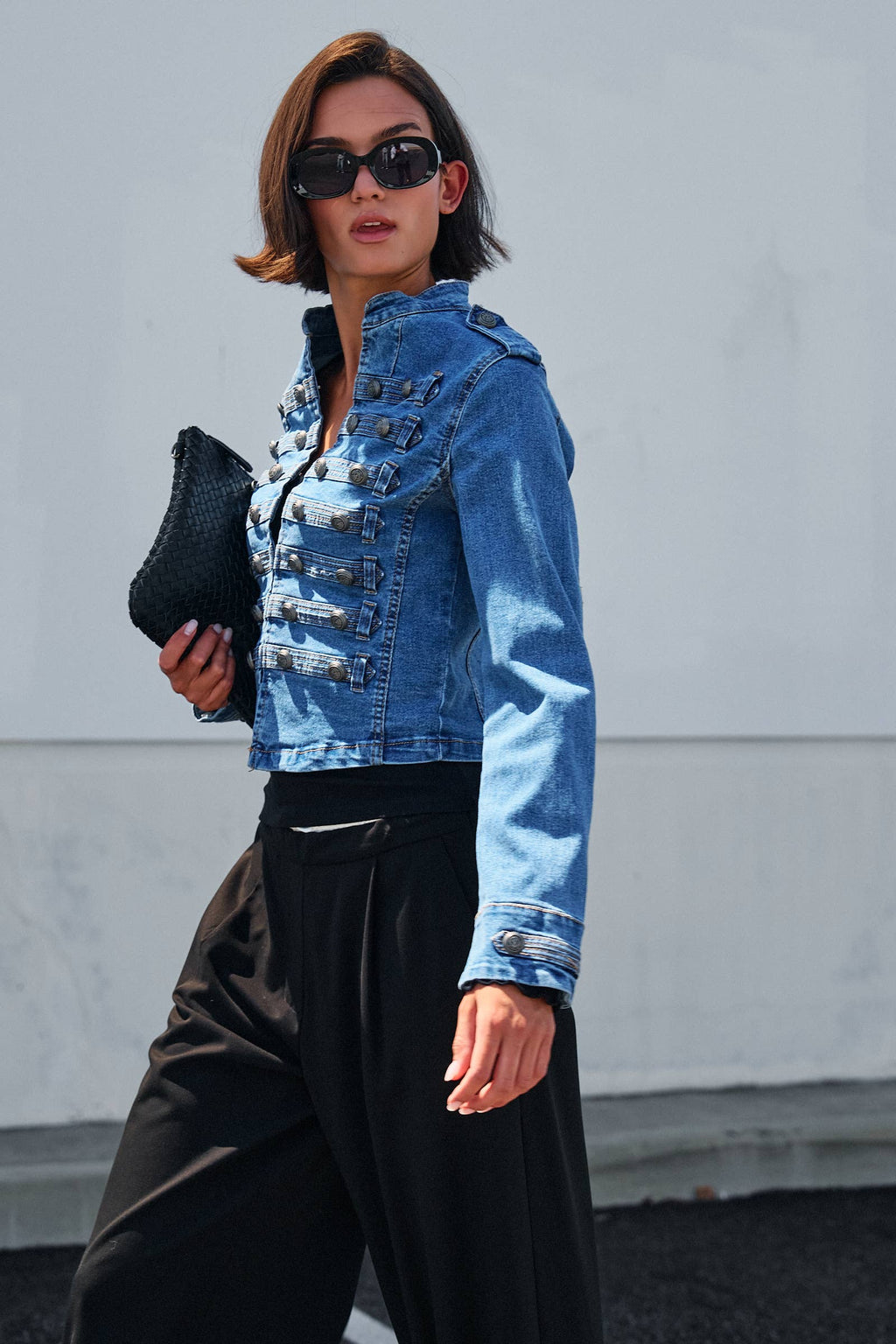 Women's Military Double-Button Denim Jean Jacket