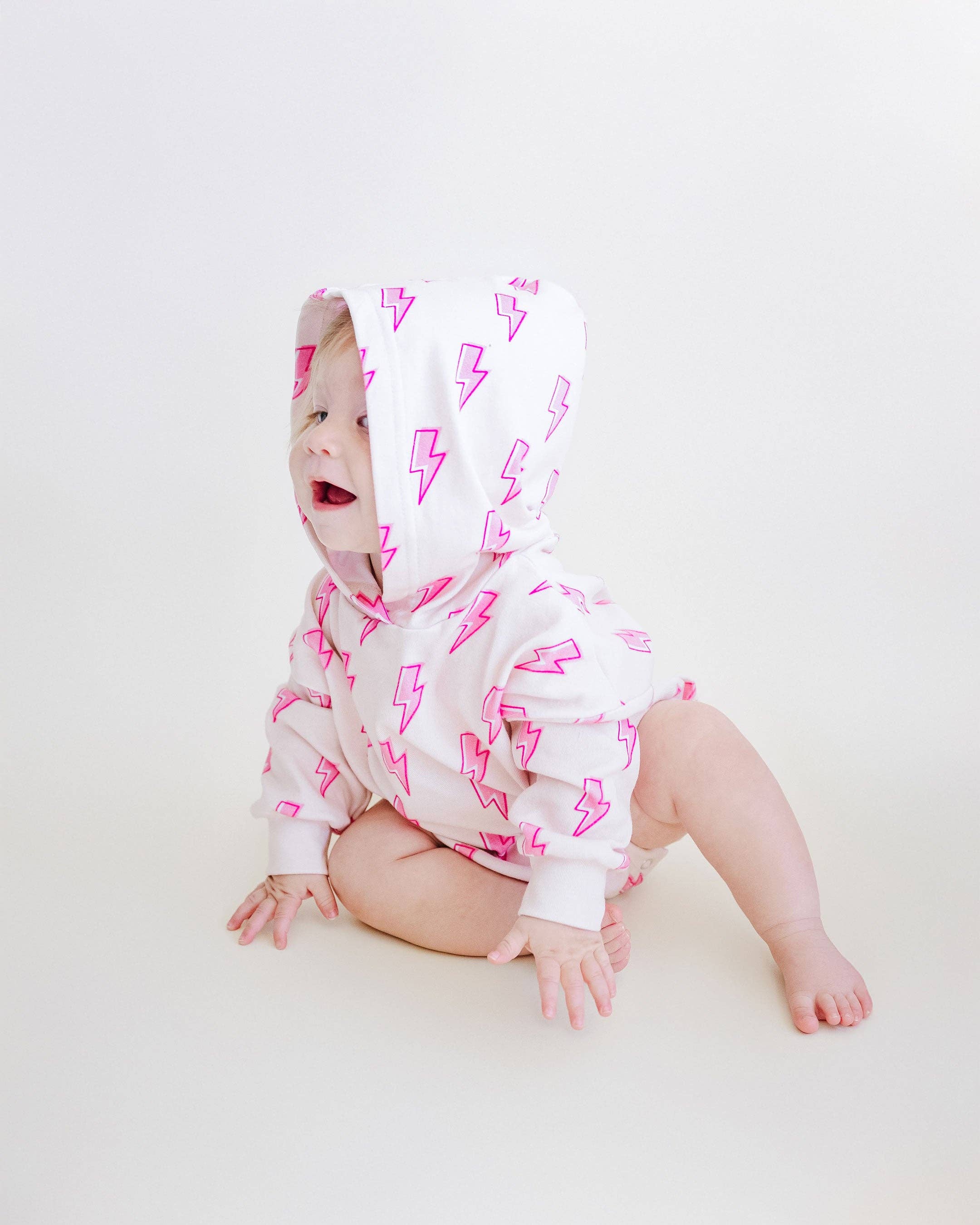 Lucky Panda Kids Hooded Bubble Romper - Pink Bolts