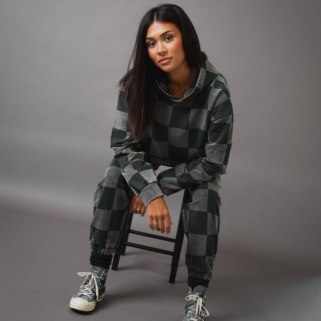 RAGS - Adult Unisex Hoodie - Black Denim Check