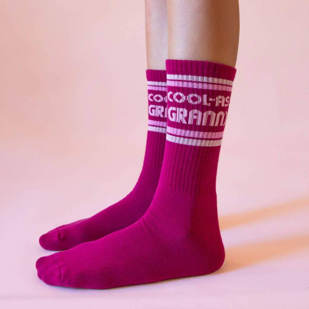 Sunshine Studios Ribbed Crew Socks - Cool Ass Granny Striped