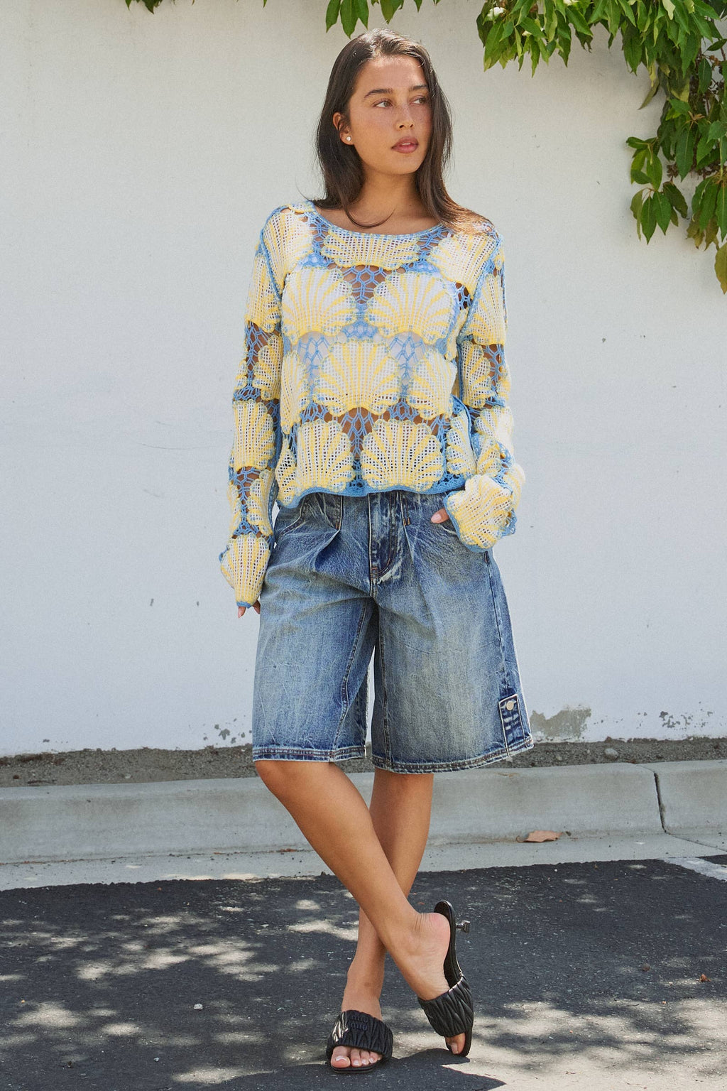 Women's Crochet Lace Seashell Scalloped Knit Top