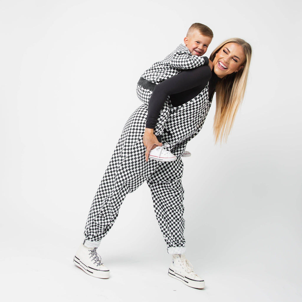 RAGS - Drop Shoulder Crewneck - Black & White Mini Check