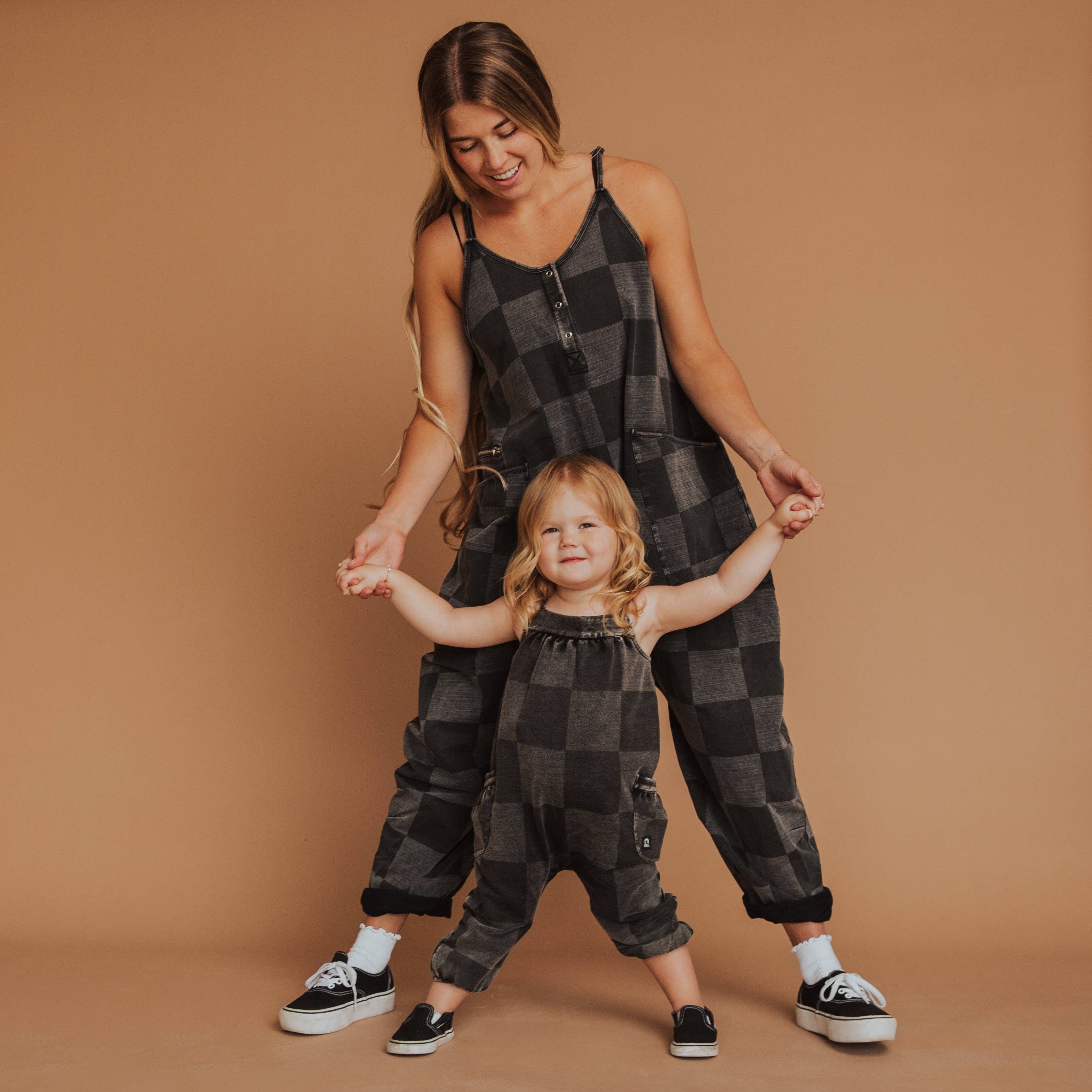 RAGS - Women's Tank Romper - Black Denim Check