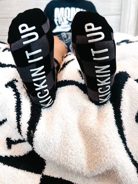 Kickin it up Socks - Black + Gray Checker