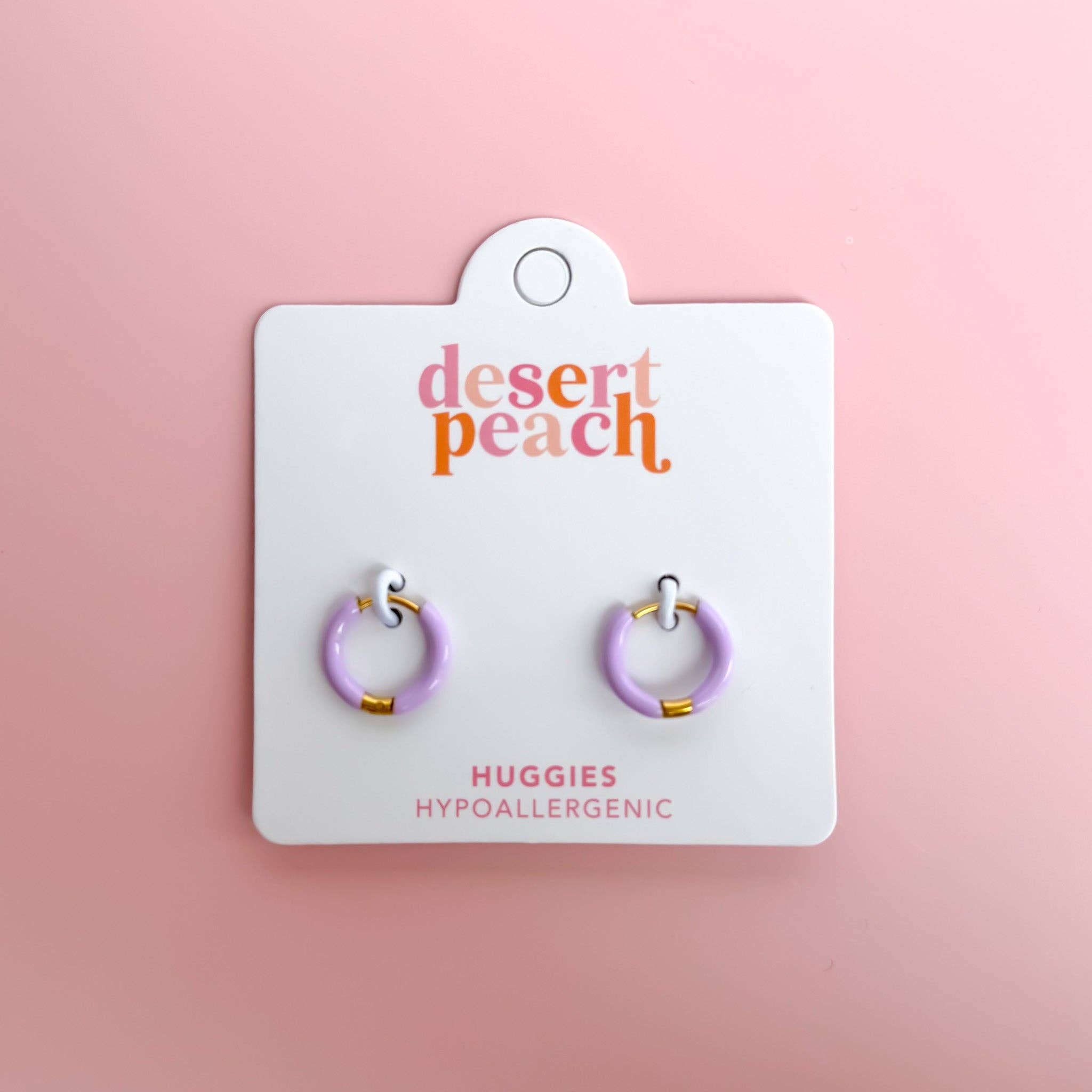 Desert Peach - Lavender Huggie Hoops