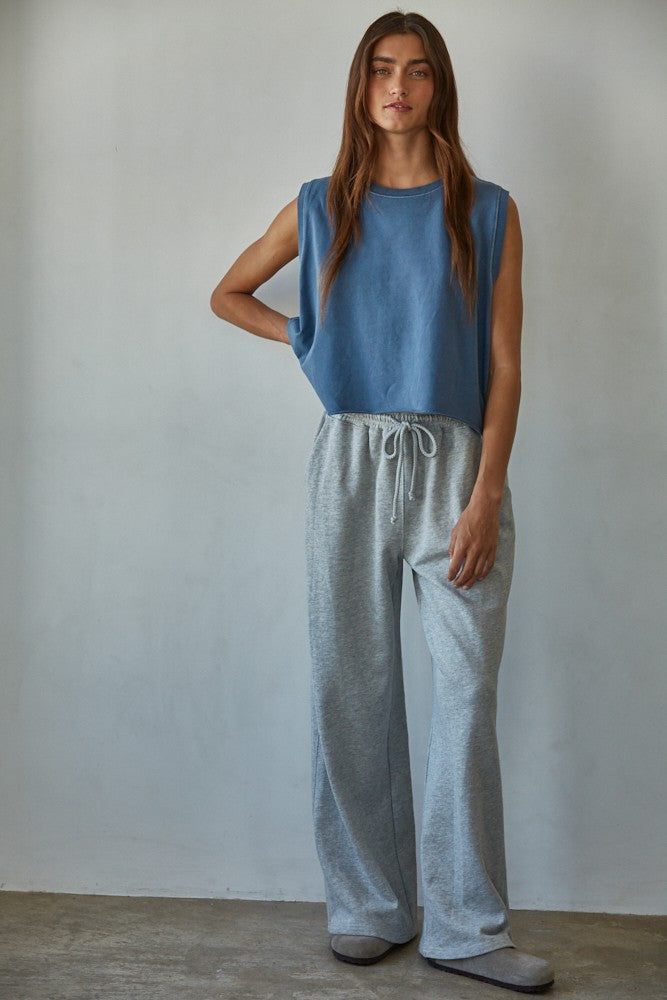 Women's Knit Round Neck Tank Top - Denim