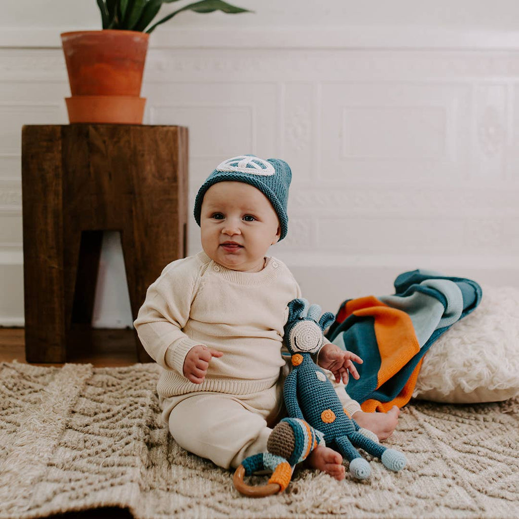 Pebble - Handmade Knit Baby Beanie – Blue Peace Hat