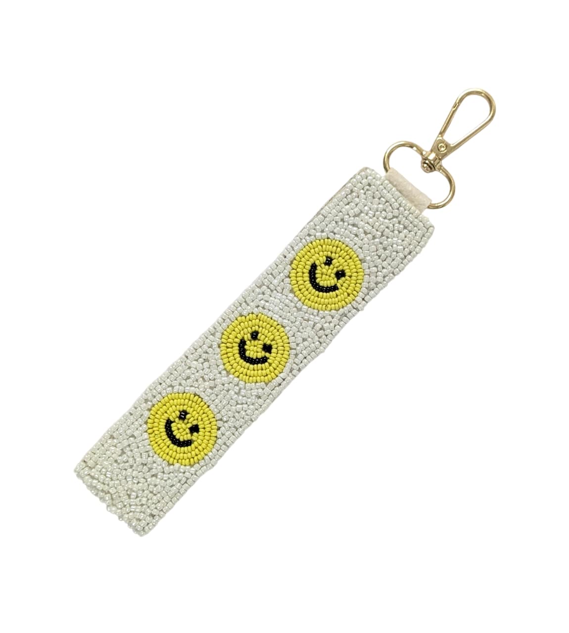 Beaded Wristlet Strap Key Chain - Happy Face