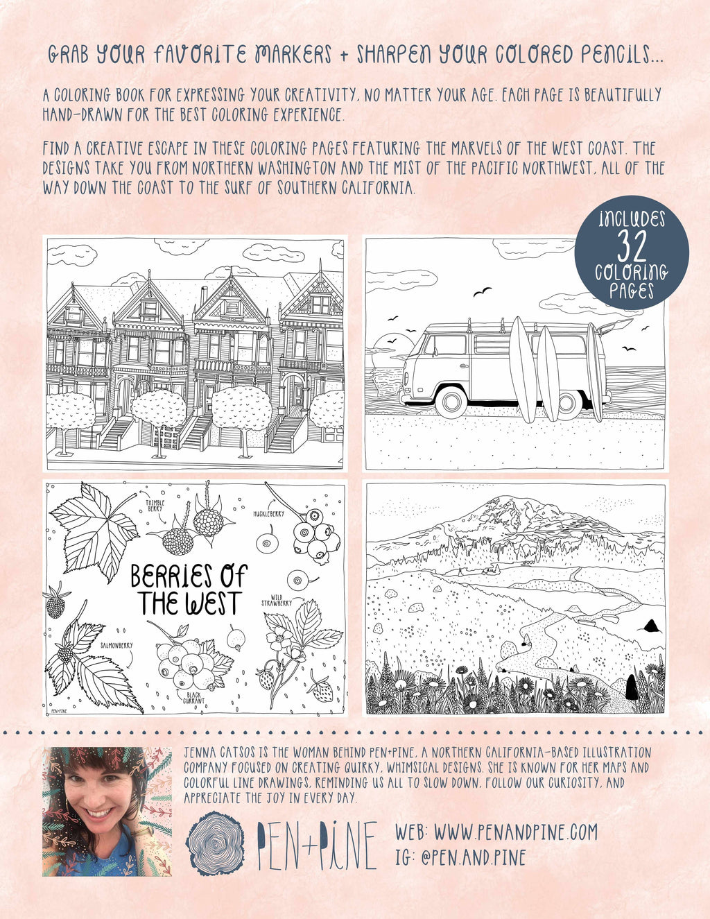 Pen+Pine - West Coast Wonderful Coloring Book