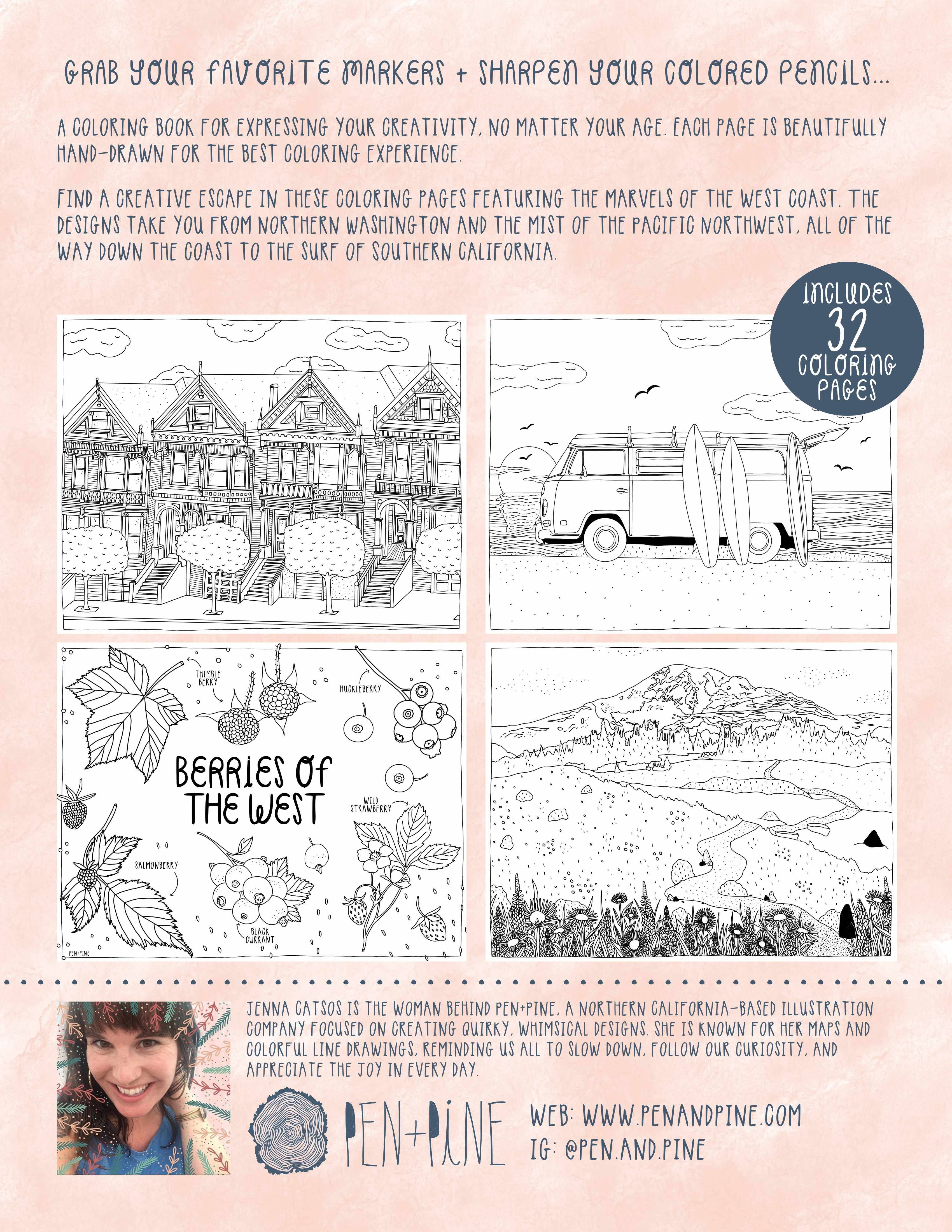 Pen+Pine - West Coast Wonderful Coloring Book