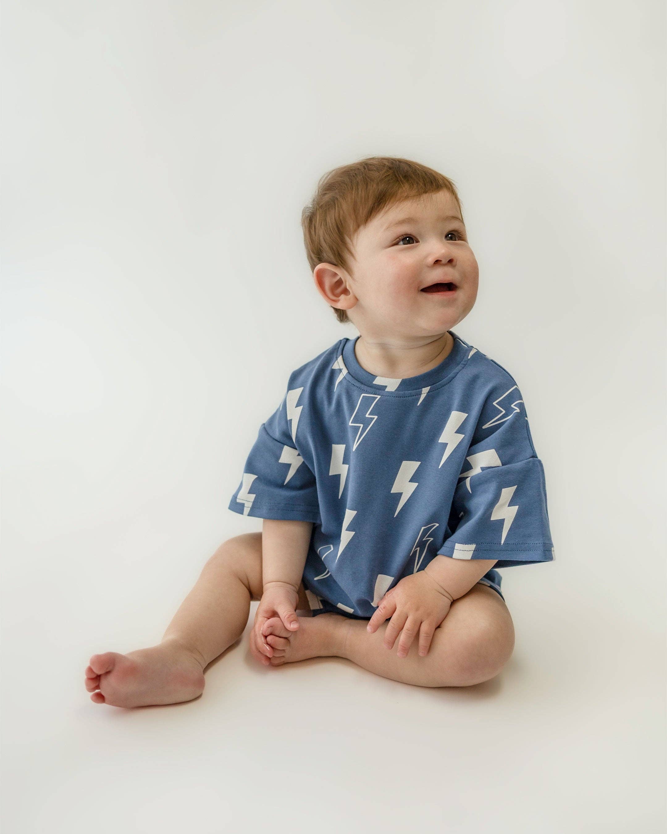 Lucky Panda Kids Shorts Set - Blue Bolts