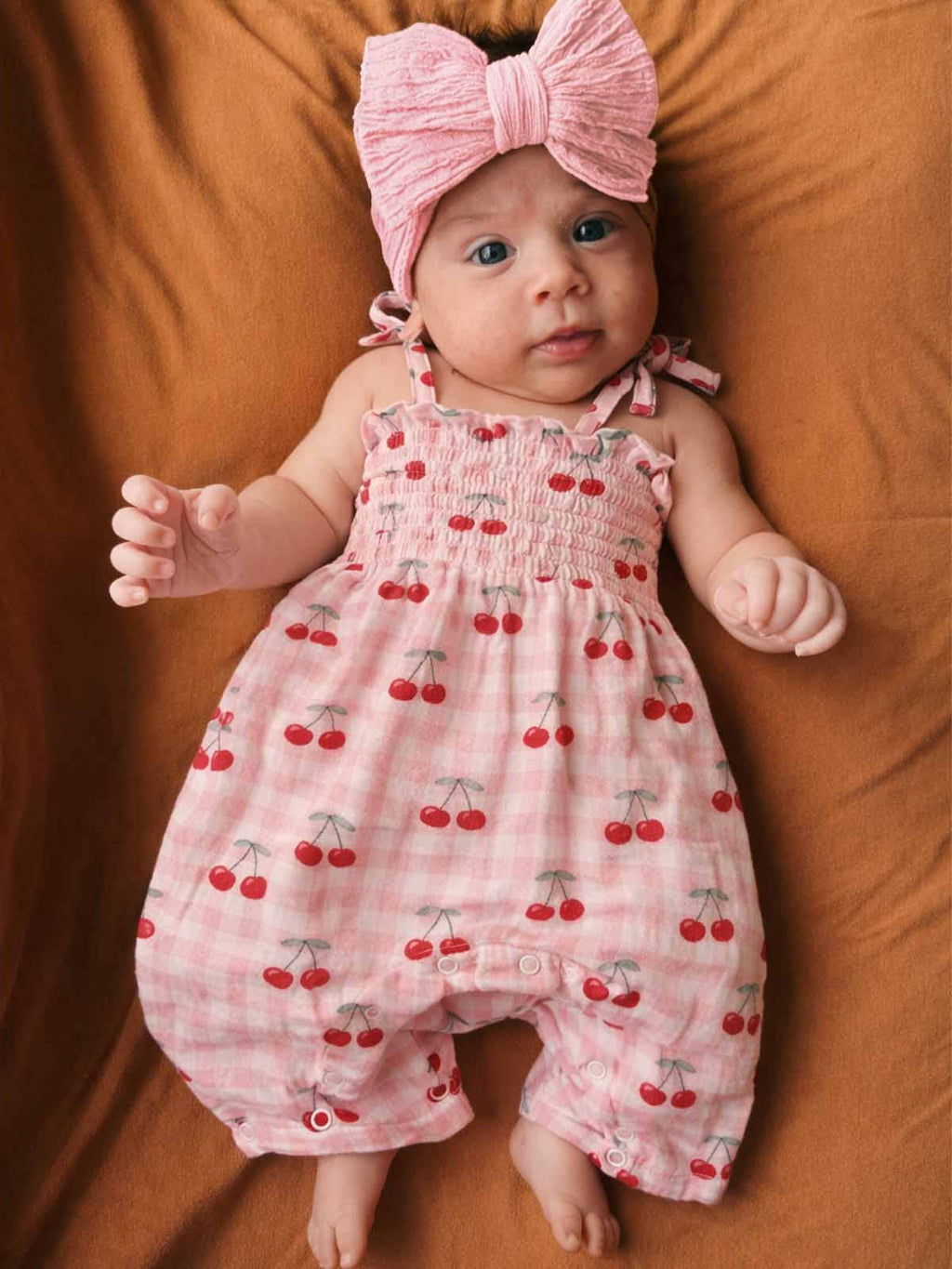 SIIX Collection Muslin Smocked Jumpsuit - Gingham Cherries