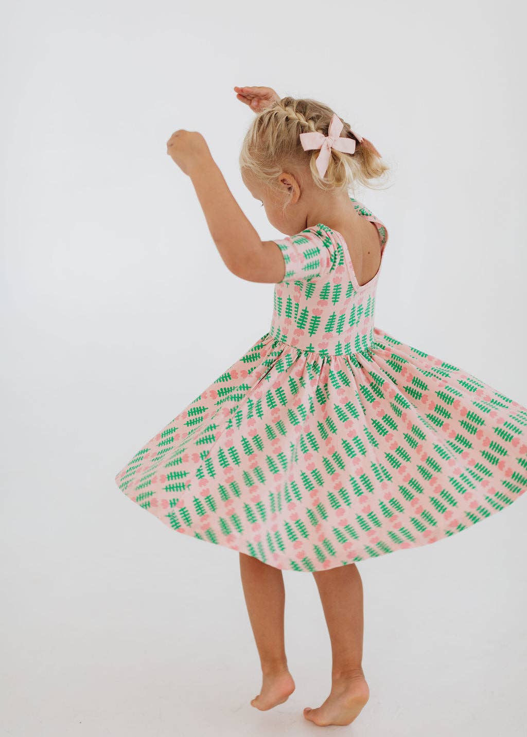 Good Apples Kids Short Sleeve Twirl Dress - Pink Tulips