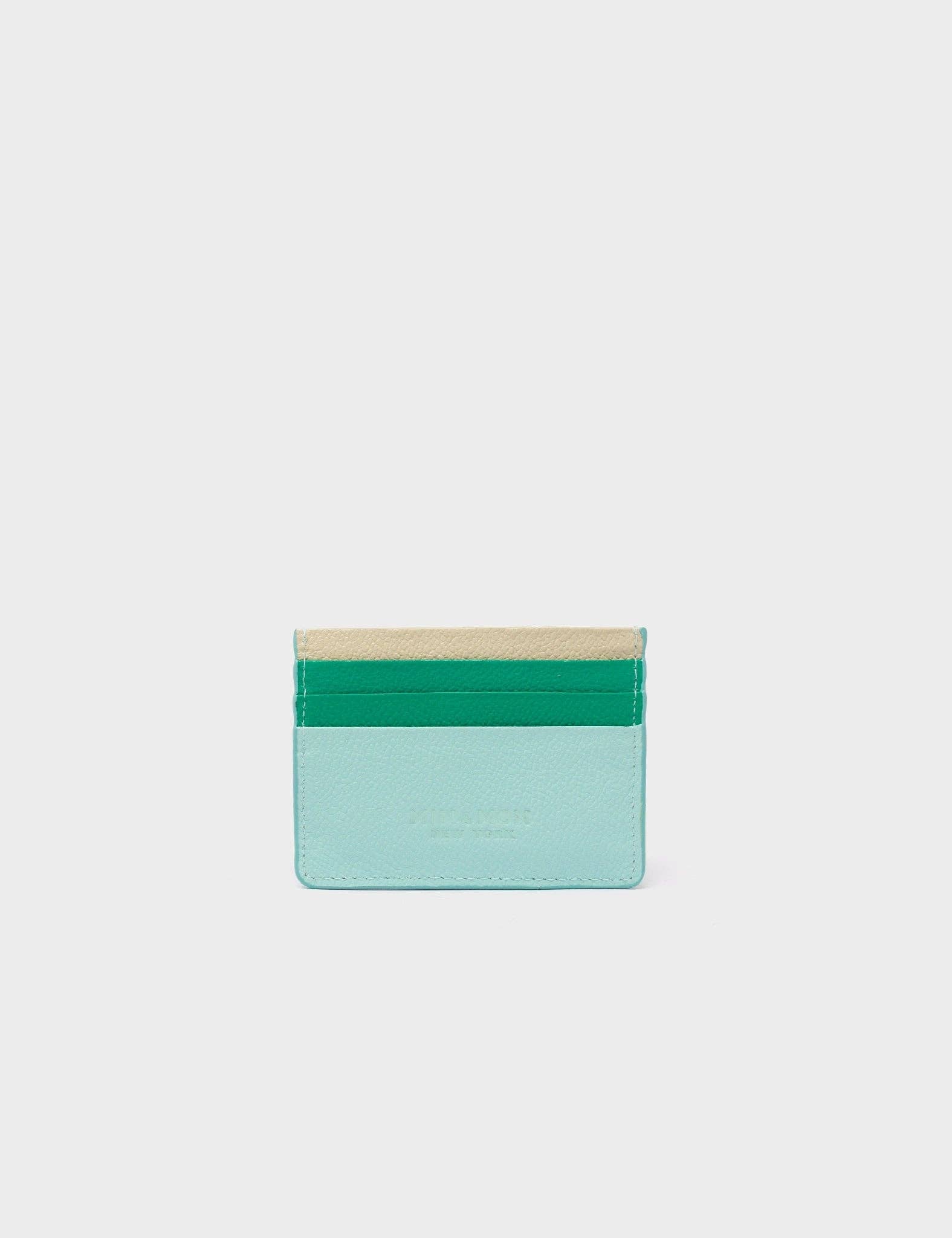 Min & Mon - Filium Eggshell Blue Leather Cardholder - Retro Tiger Embroidery