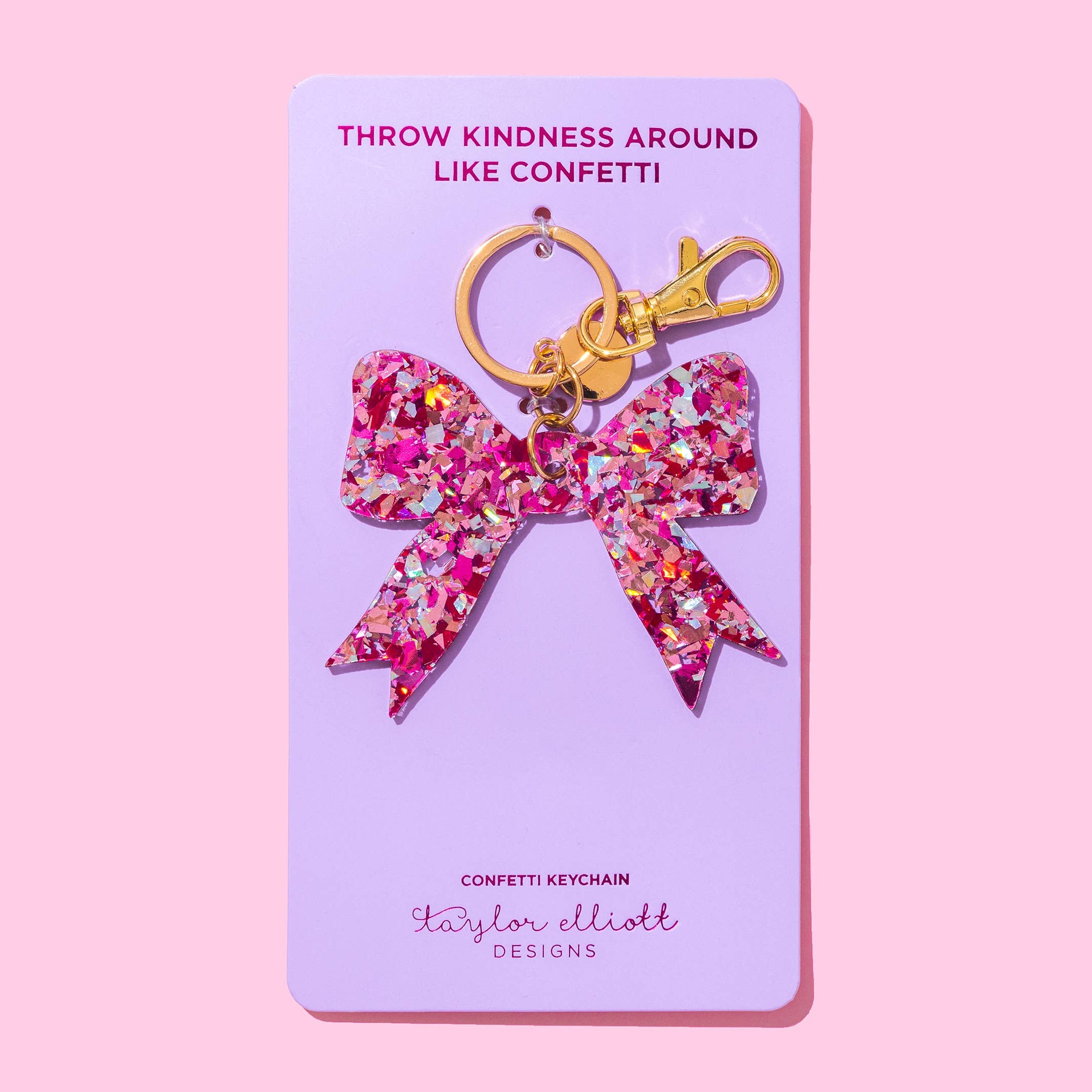 Taylor Elliott Designs - Bow Keychain - Pink + Silver Confetti