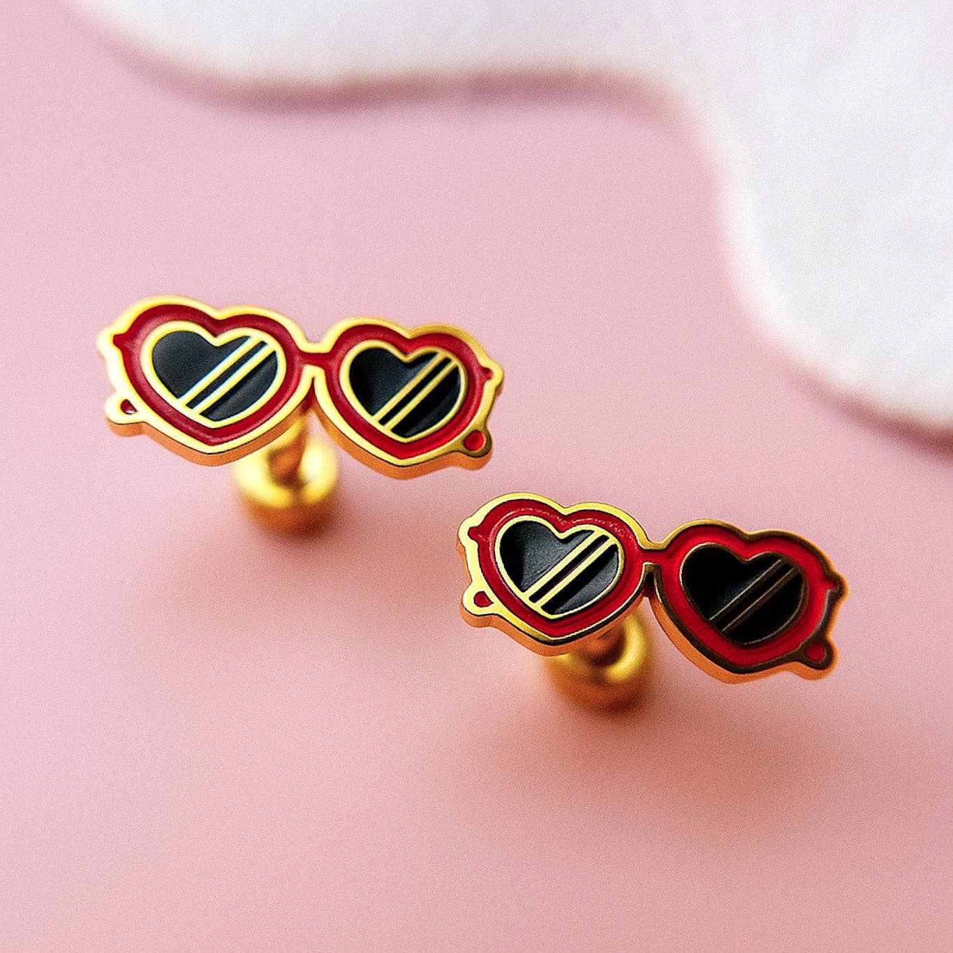 Desert Peach - Red Heart Sunglasses Stud Earrings