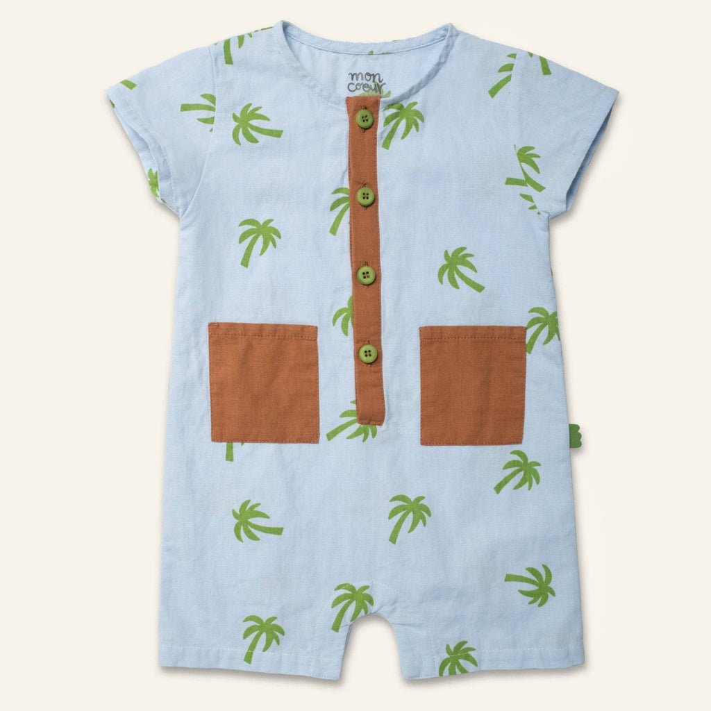 Mon Coeur - Linen Palm Tree Pocket Baby Romper
